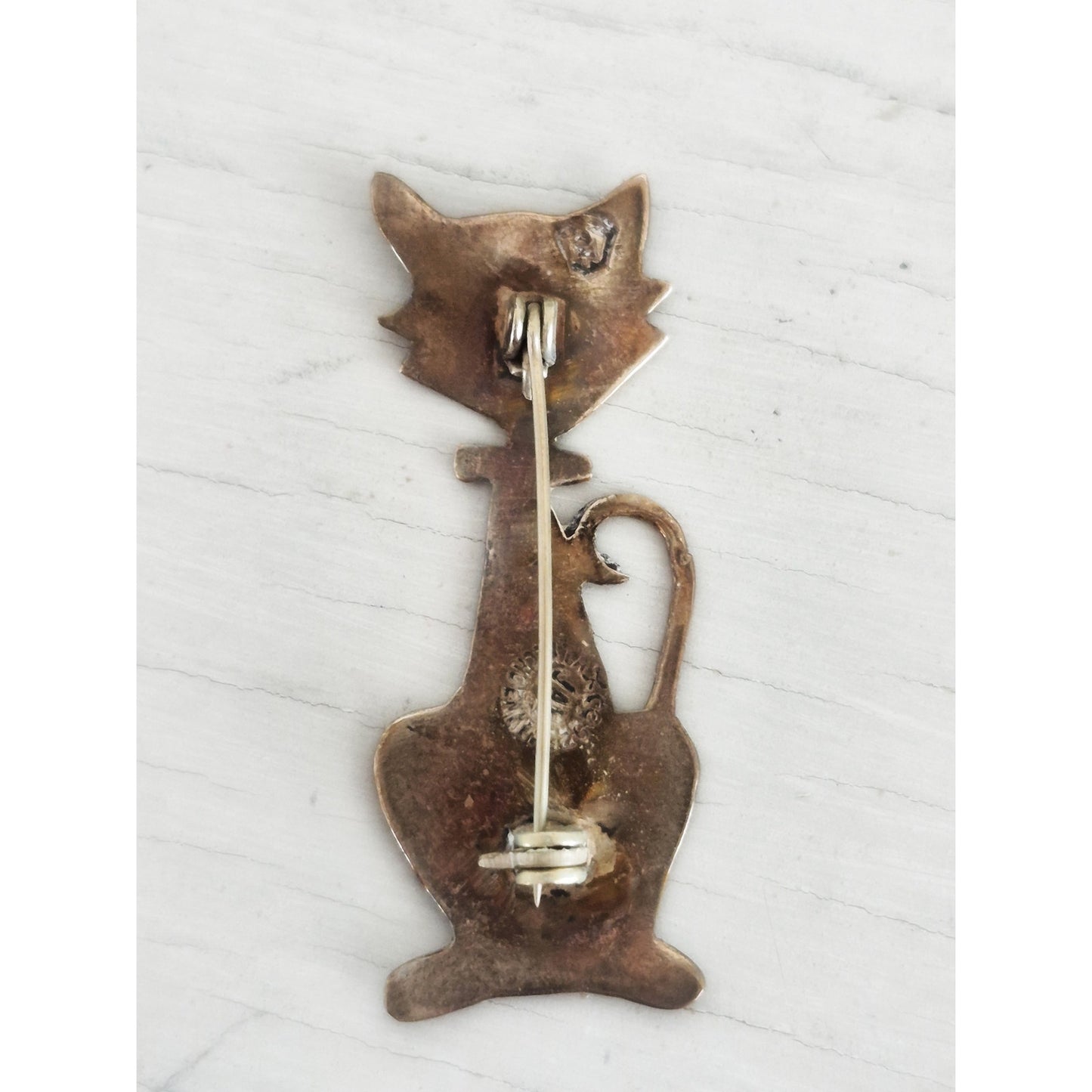 Abalone Shell Cat Sterling Silver Taxco Mexico Brooch Pin Vintage
