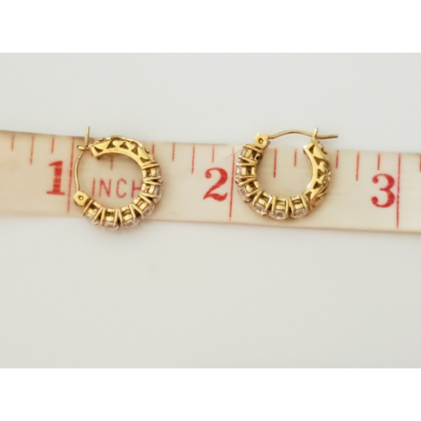 Vintage 14K Gold Crystal Zirconia Hoop Earrings