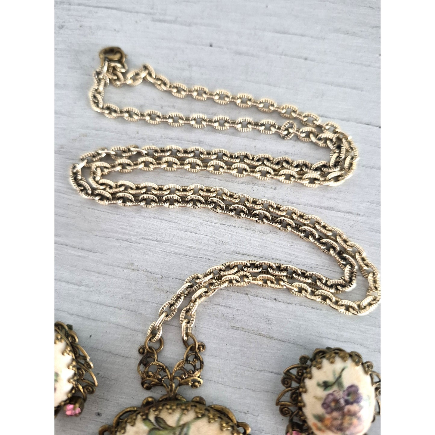 Vintage West Germany Pink Floral Necklace and Earring Set