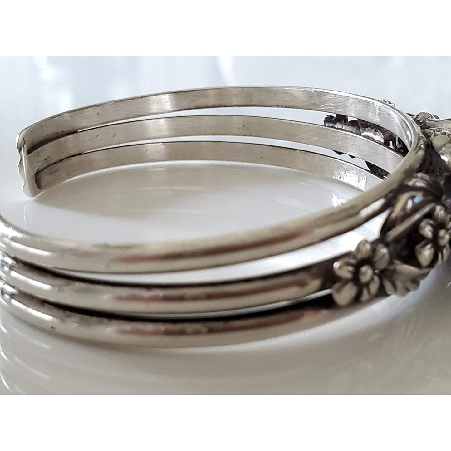 Vintage Sterling Silver Bunny Rabbit Amethyst Cuff Bracelet