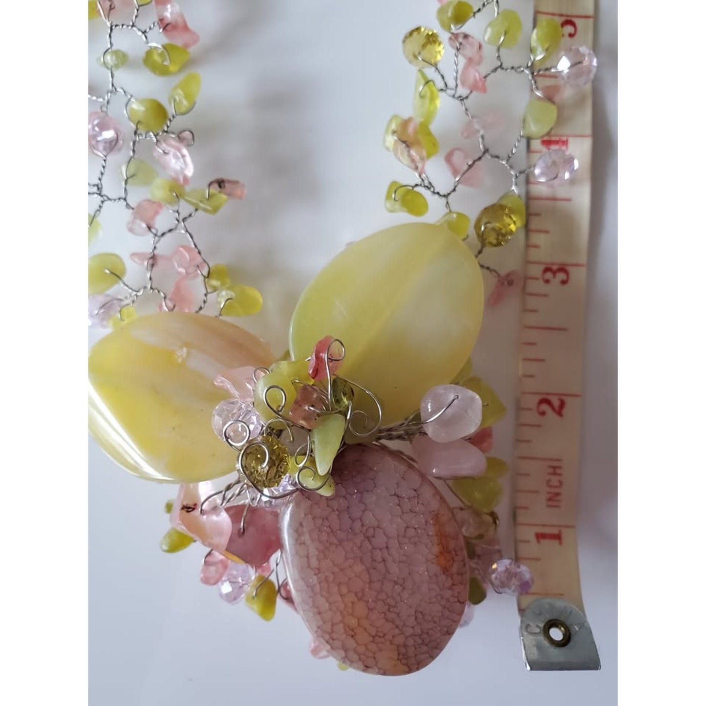 Pink and Yellow Agate Wire Necklace
