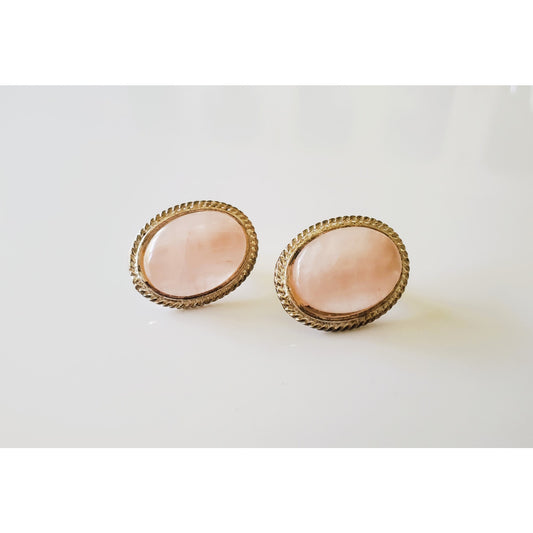 Vintage Oval Rose Quartz Stud Earrings