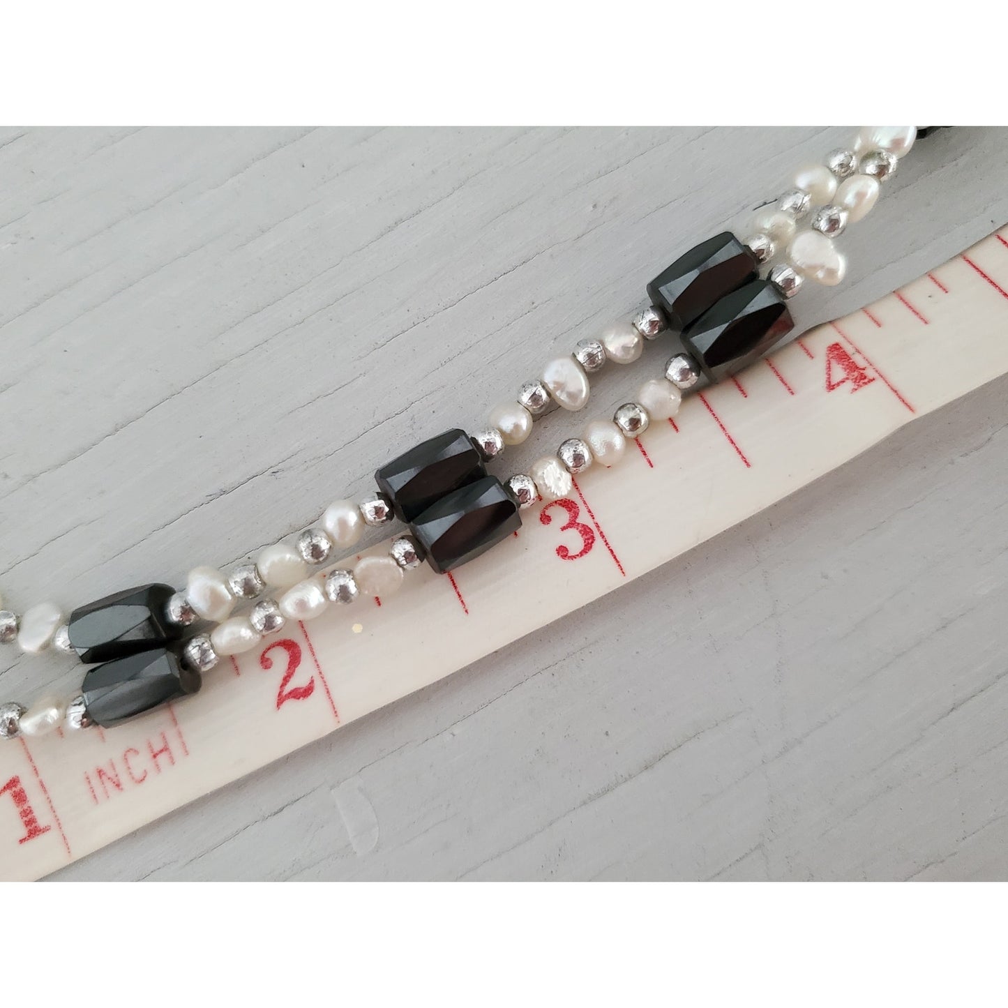 Vintage 1990s Seed Pearl and Hematite Magnetic Necklace Bracelet Set
