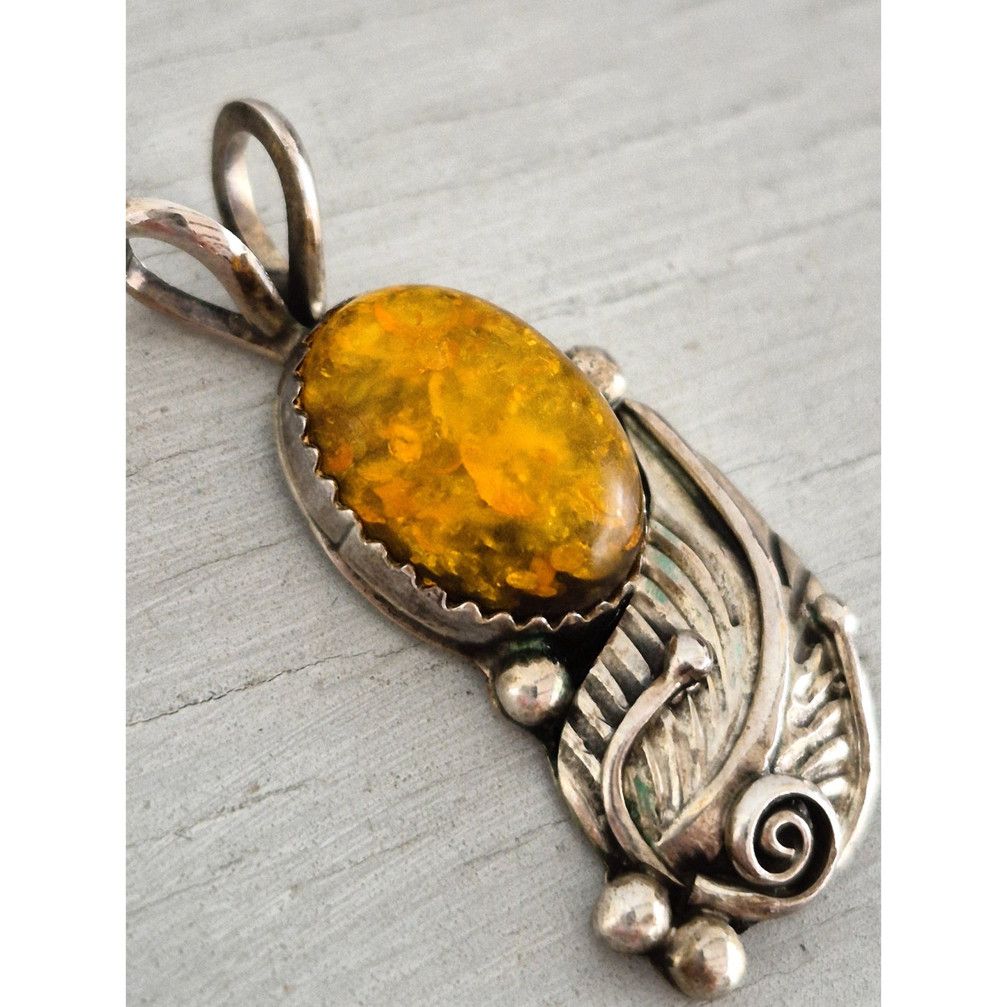 Vintage Sterling Silver Southwestern Baltic Amber Pendant