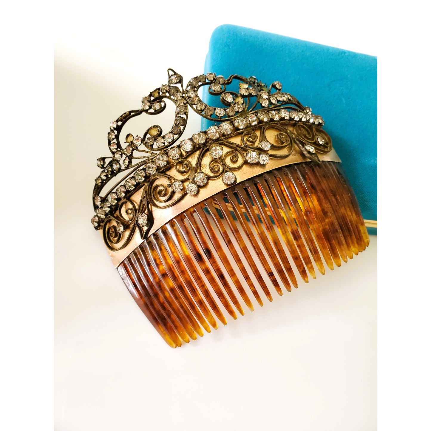 Vintage Antique Celluloid Rhinestone Haircomb with Barrette