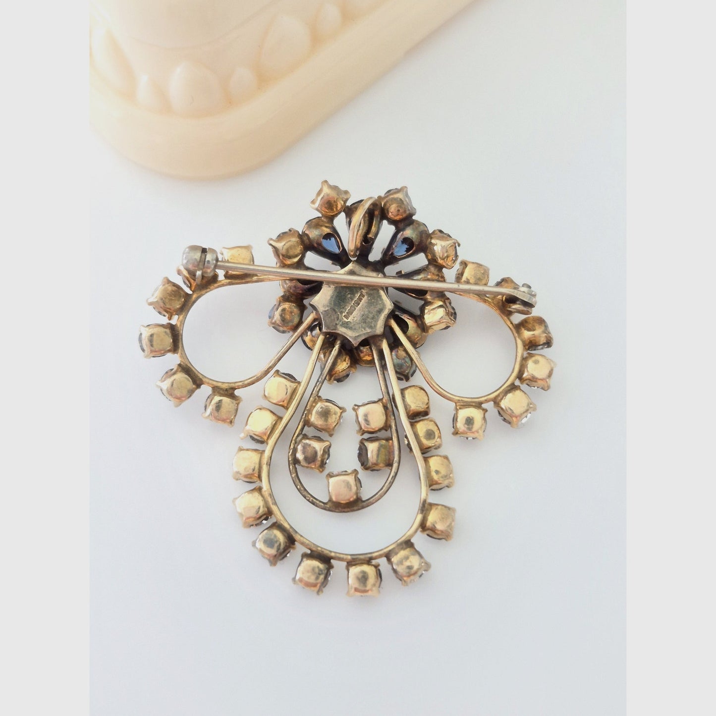 Vintage 1940s Blue and Clear Rhinestone Brooch Pendant