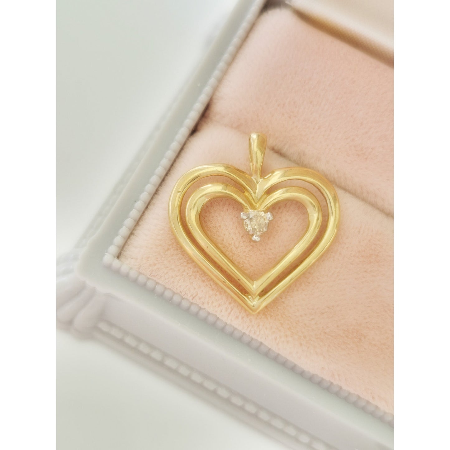 Vintage 10K Gold Diamond Double Heart Pendant