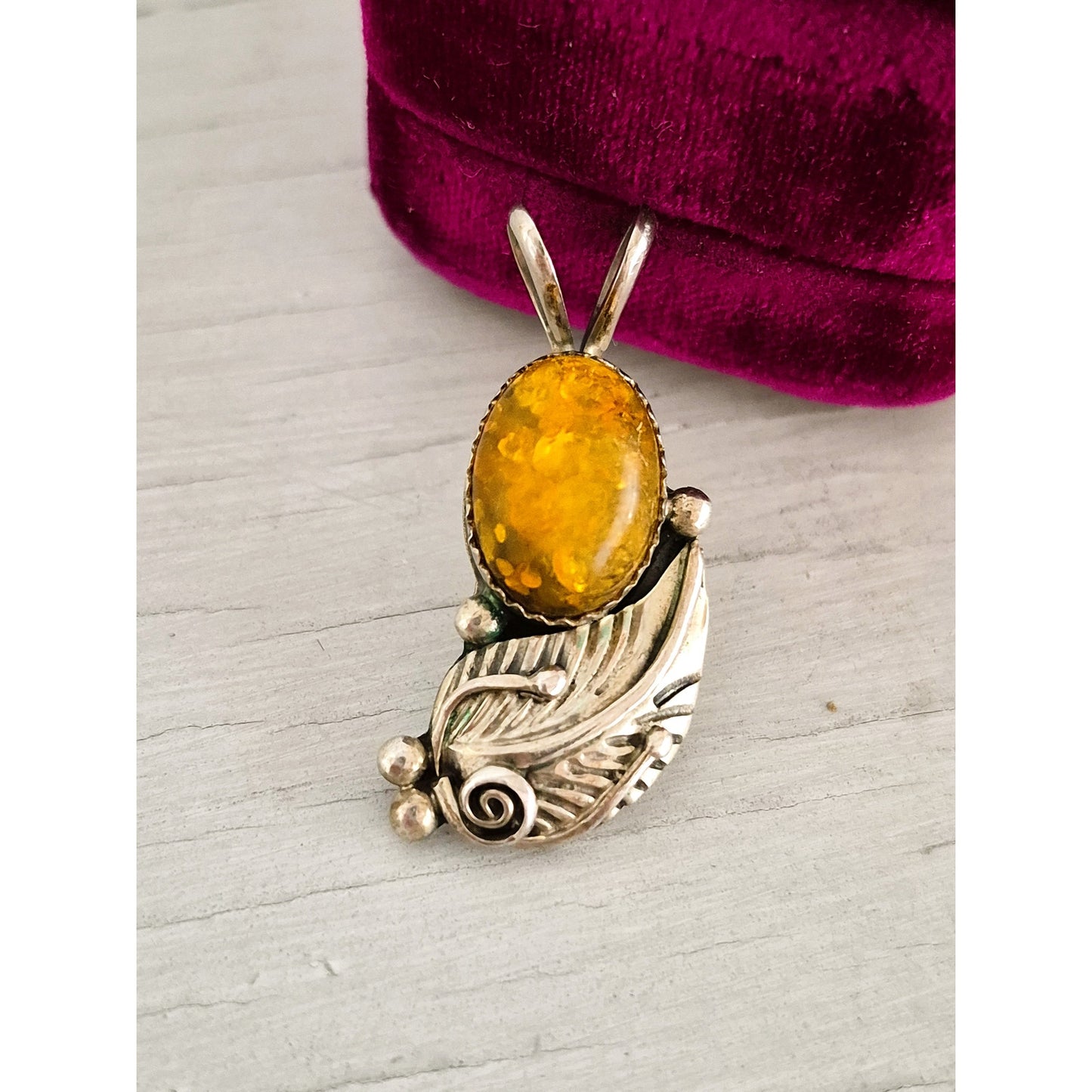 Vintage Sterling Silver Southwestern Baltic Amber Pendant