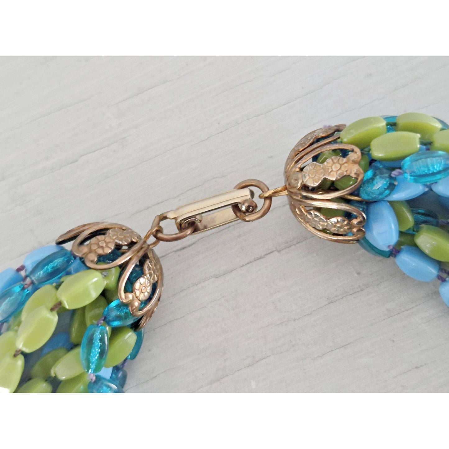 Vintage Mid-Century Blue and Green Necklace and Bracelet Set