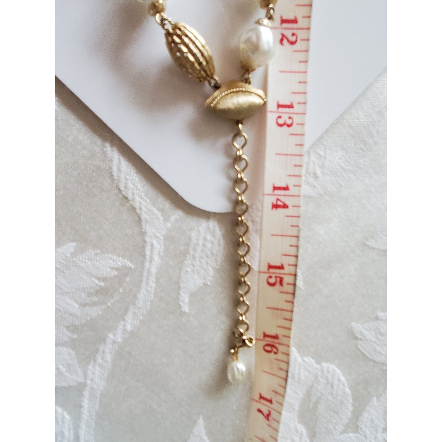 Vintage Double Strand Choker Faux Pearl and Gold Filigree Bead Necklace
