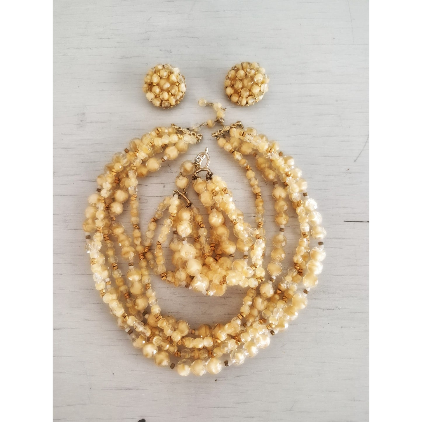 Vintage Multi-Strand Cream Bead Marvella Designer Jewelry Set