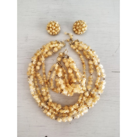 Vintage Multi-Strand Cream Bead Marvella Designer Jewelry Set
