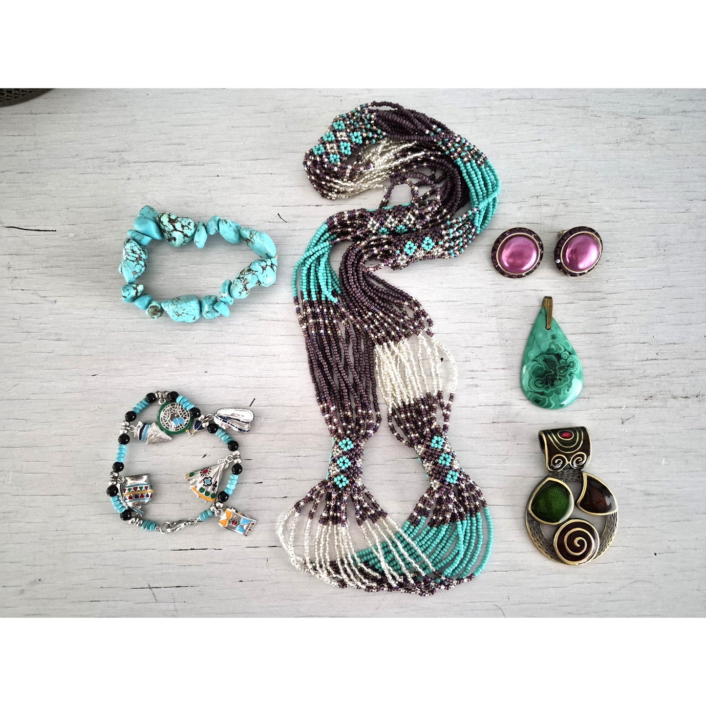 Southwestern Turquoise Blue and Purple Jewelry Set
