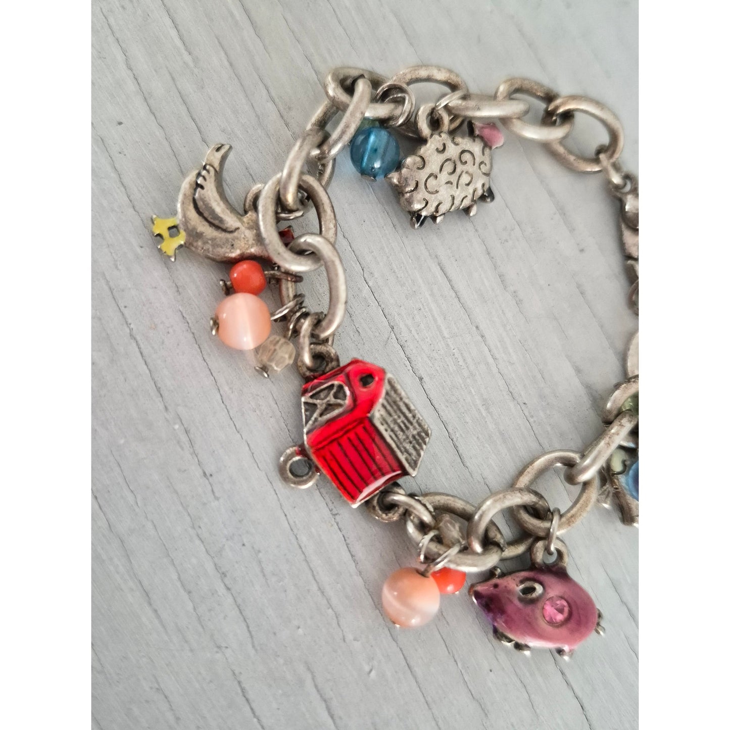 Vintage AJMC Signed Farm Charm Bracelet