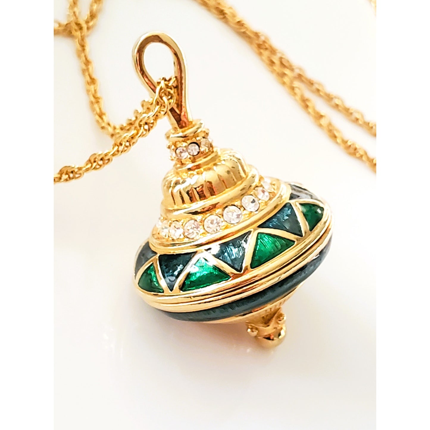 Vintage Joan Rivers and Swarovski Double Gold Tone Dreidel Necklace