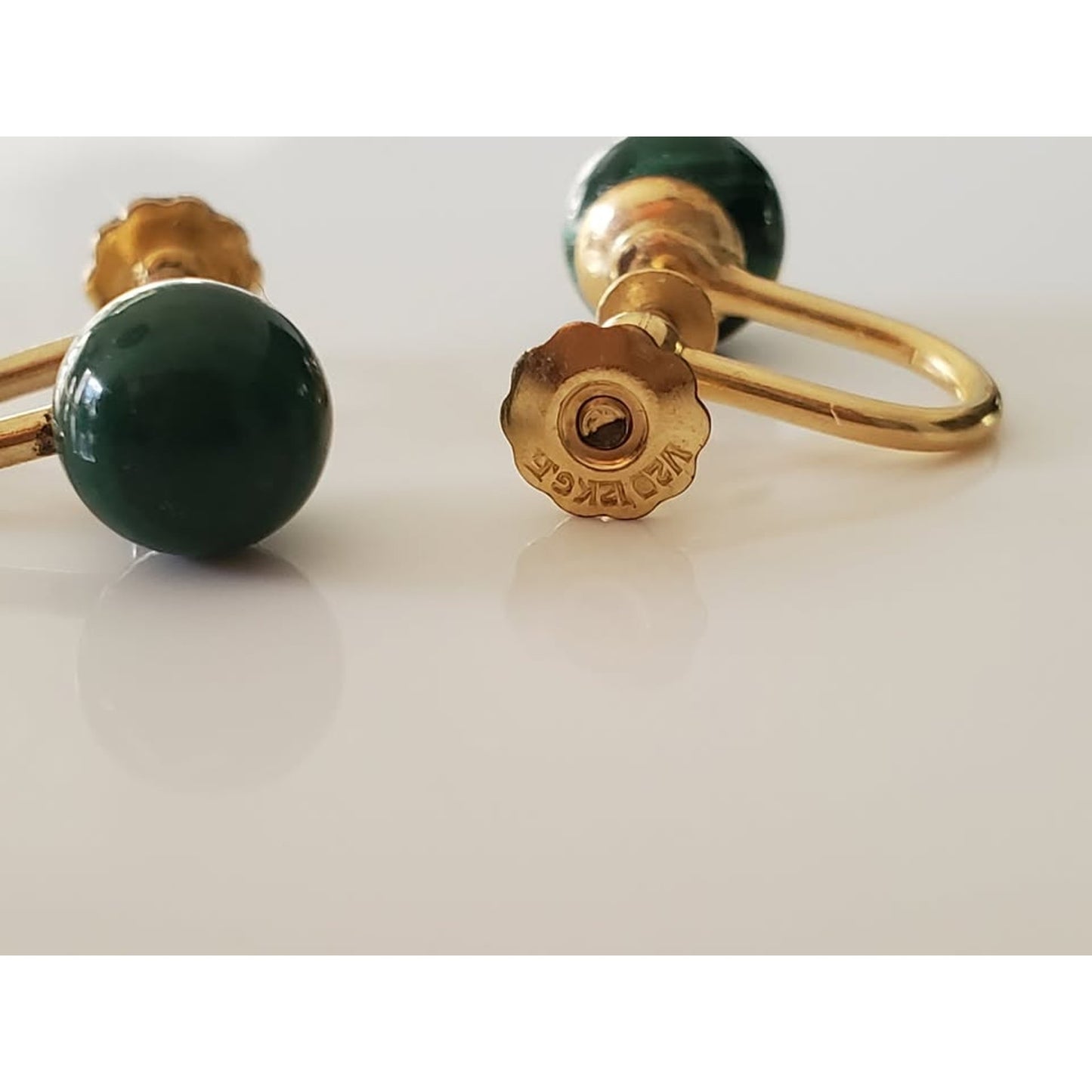 Vintage Gold-fill Malachite Ball Screw On Earrings