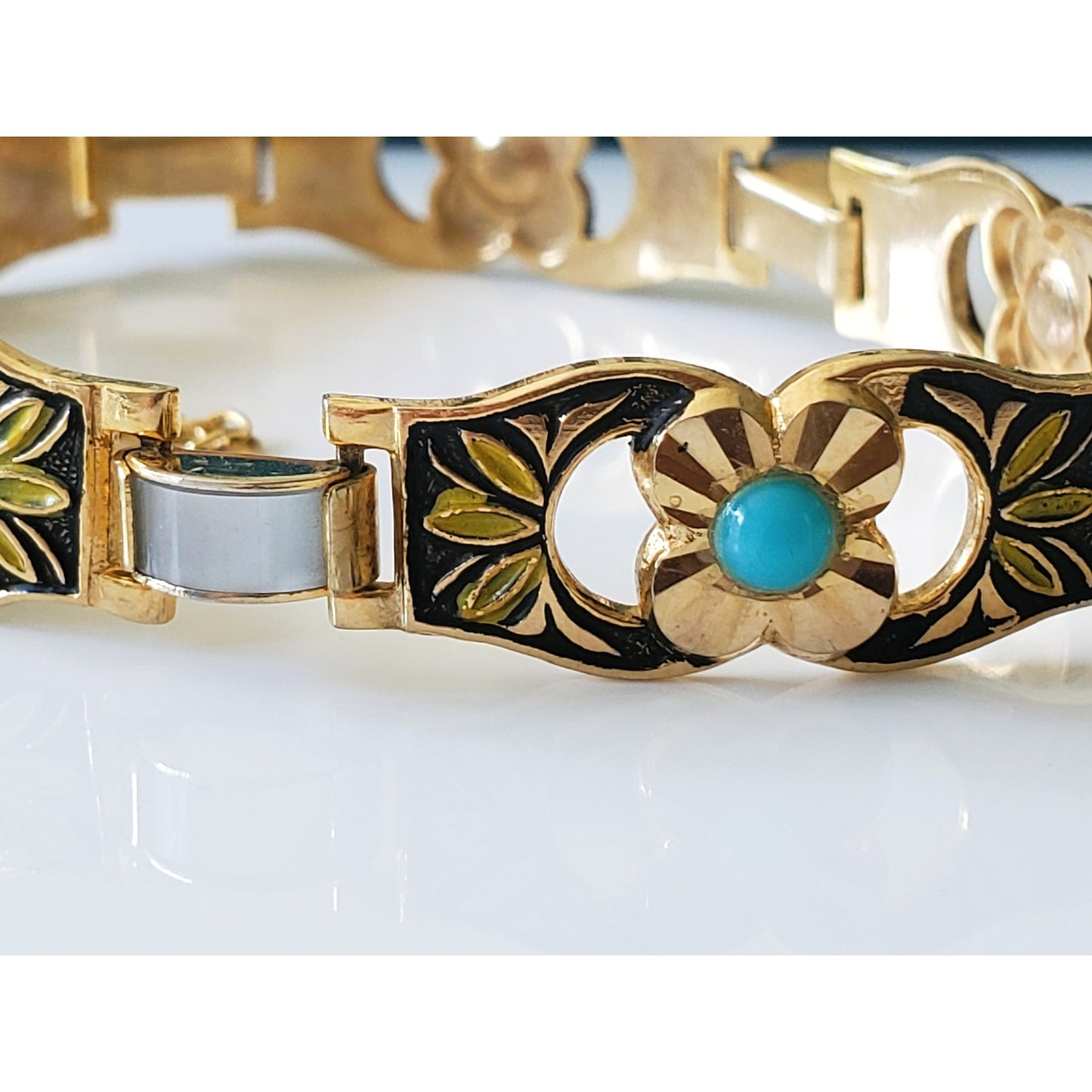 Vintage Damascene Faux Turquoise Bracelet