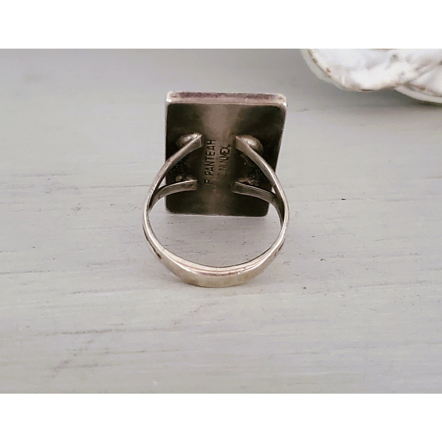 Vintage F. Panteah Zuni Sterling Silver Turquoise and Mother of Pearl Ring