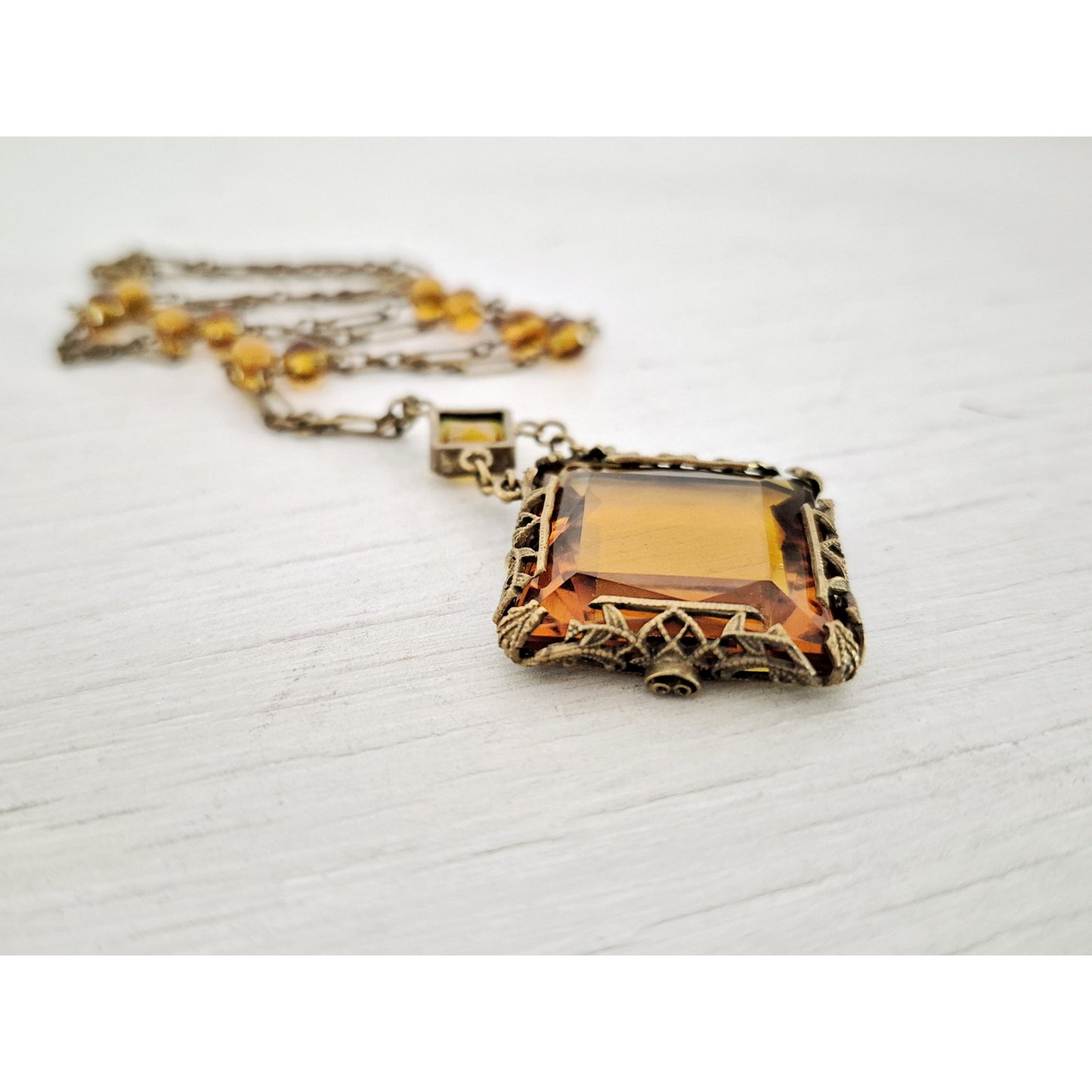 Vintage Art Deco Czech Amber Crystal Necklace