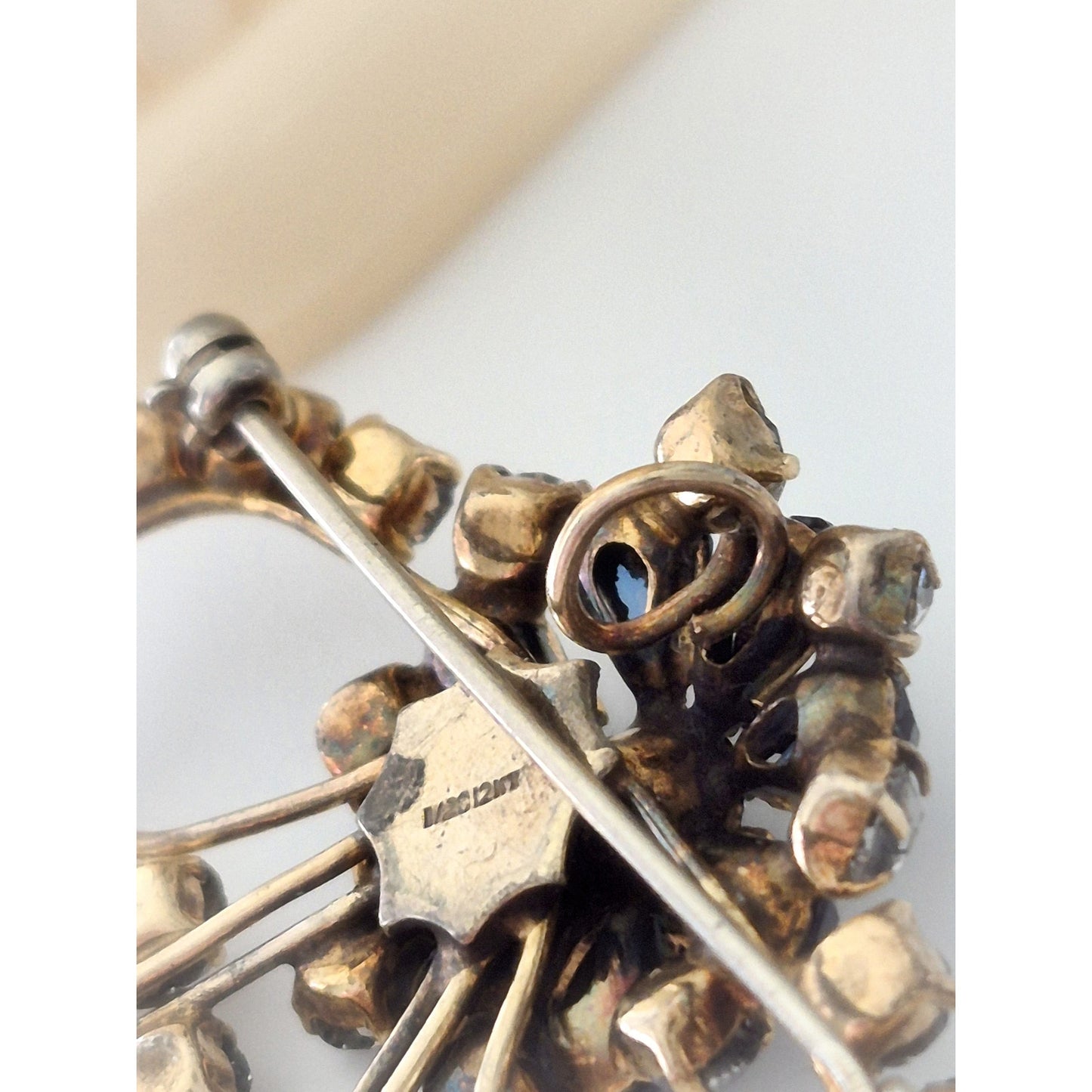 Vintage 1940s Blue and Clear Rhinestone Brooch Pendant