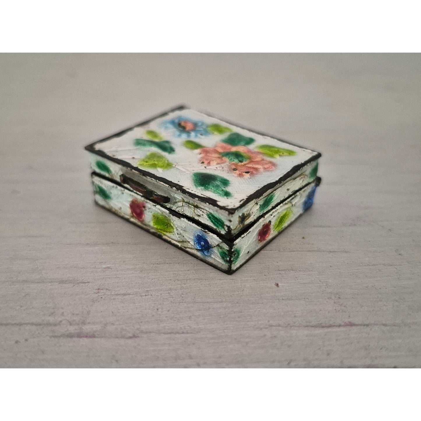 Vintage Chinese Floral Enamel Miniature Trinket Box