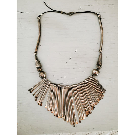 Vintage Silver Tone Fringe Bib Necklace
