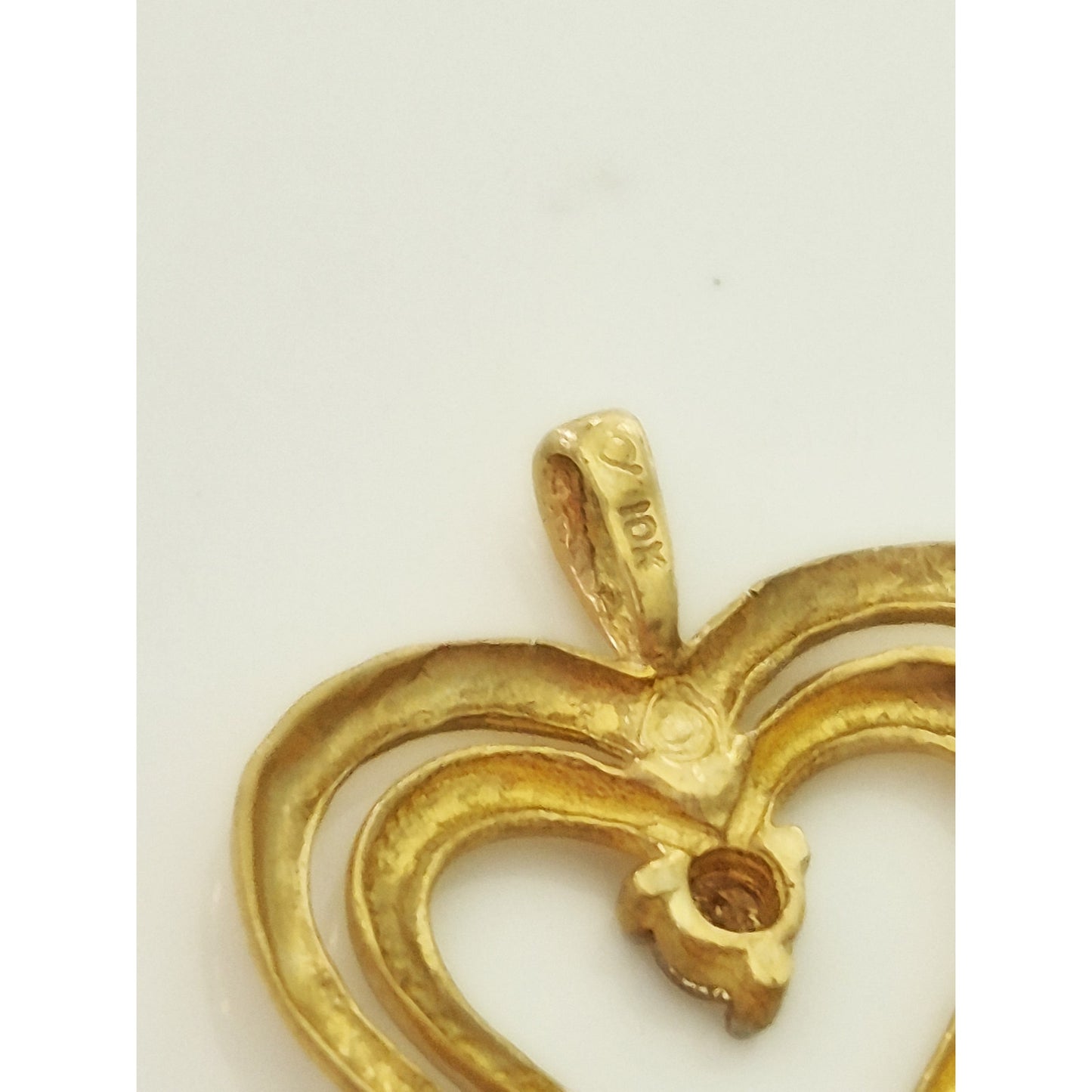 Vintage 10K Gold Diamond Double Heart Pendant