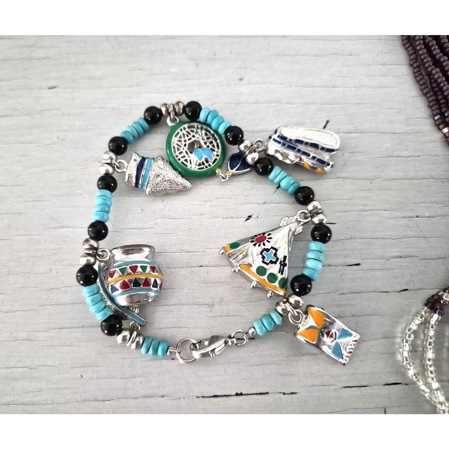 Southwestern Turquoise Blue and Purple Jewelry Set
