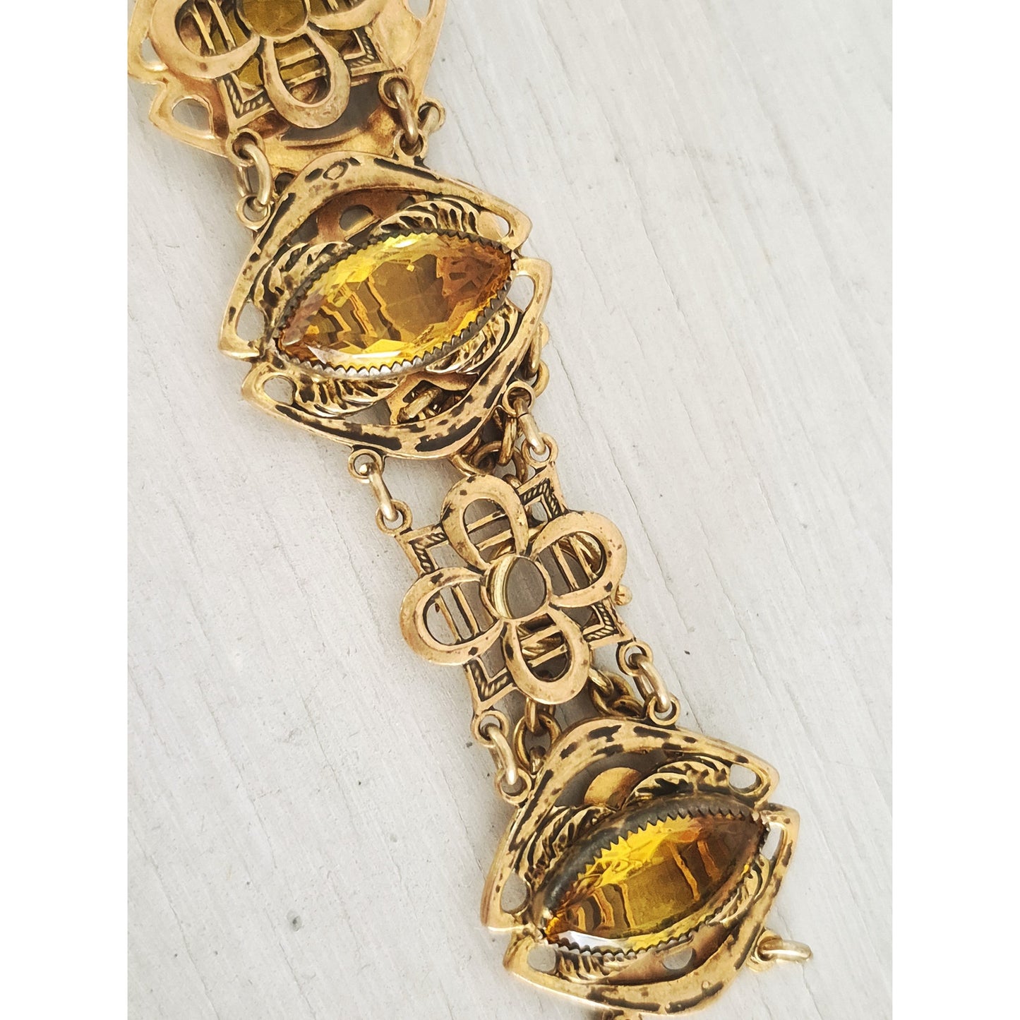 Vintage Citrine Filigree Gold-tone Bracelet