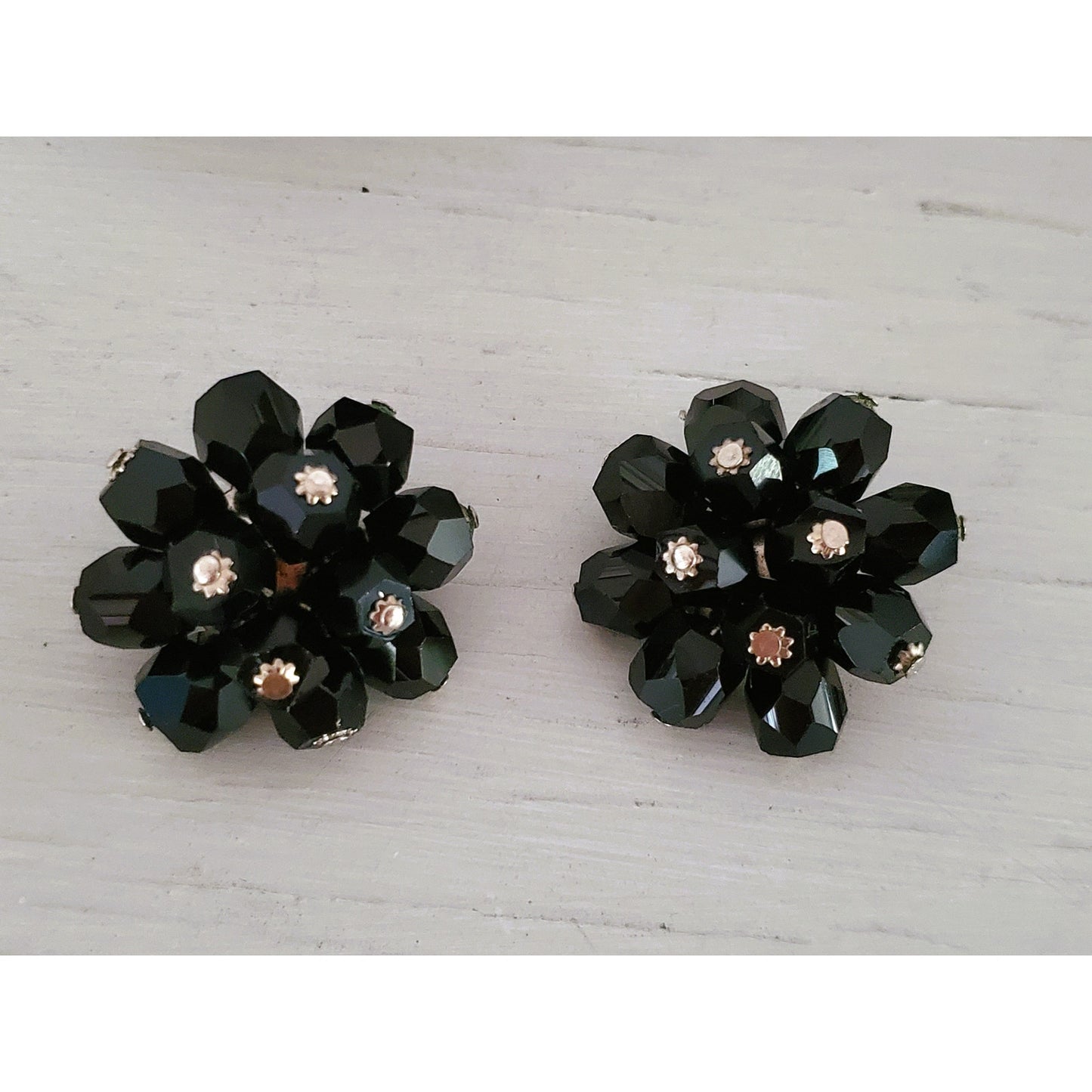 Vintage Jet Black Japan Faceted Bead Bracelet and Earring Set