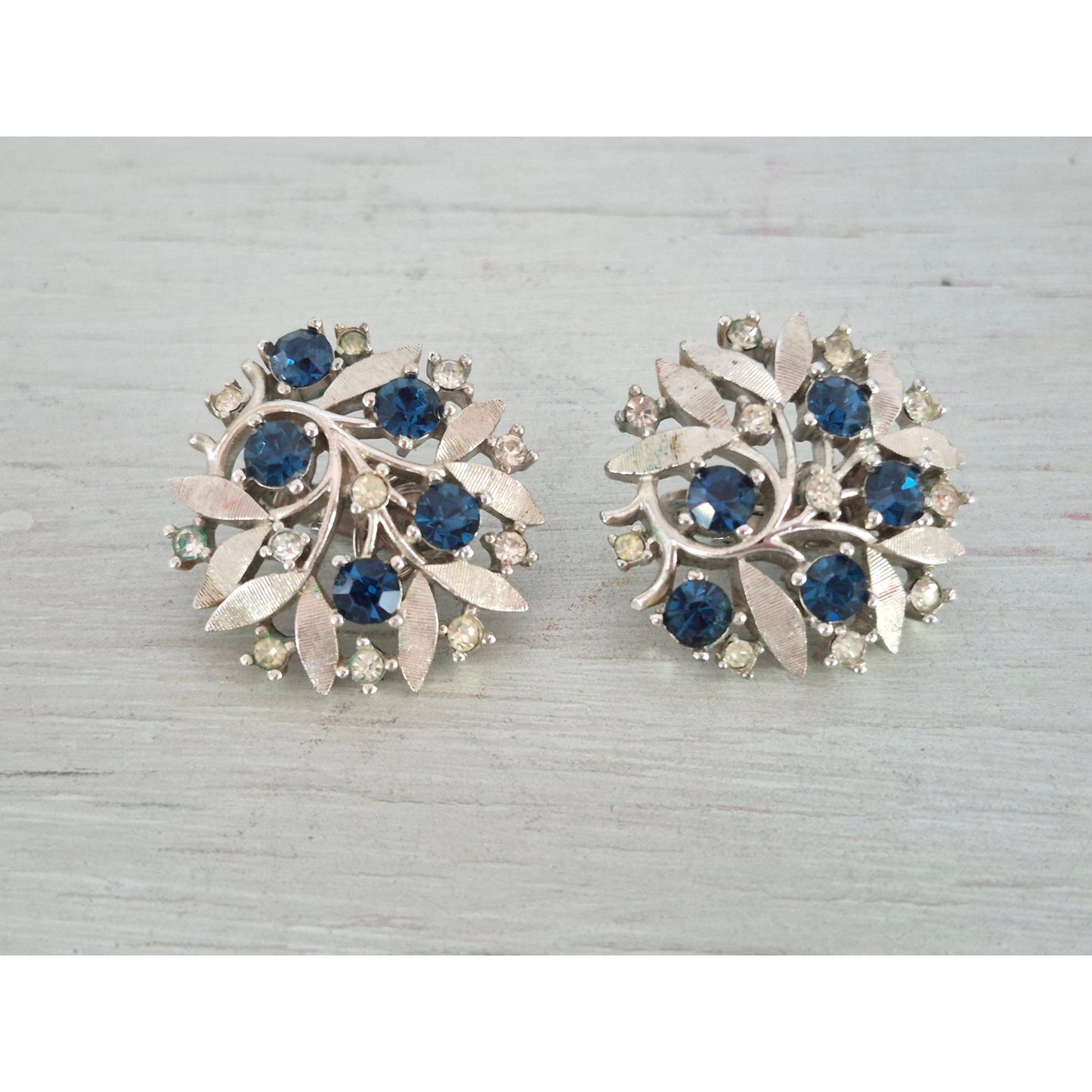 Vintage Crown Trifari Silver tone Rhinestone and Faux Pearl Earring Lot of 2