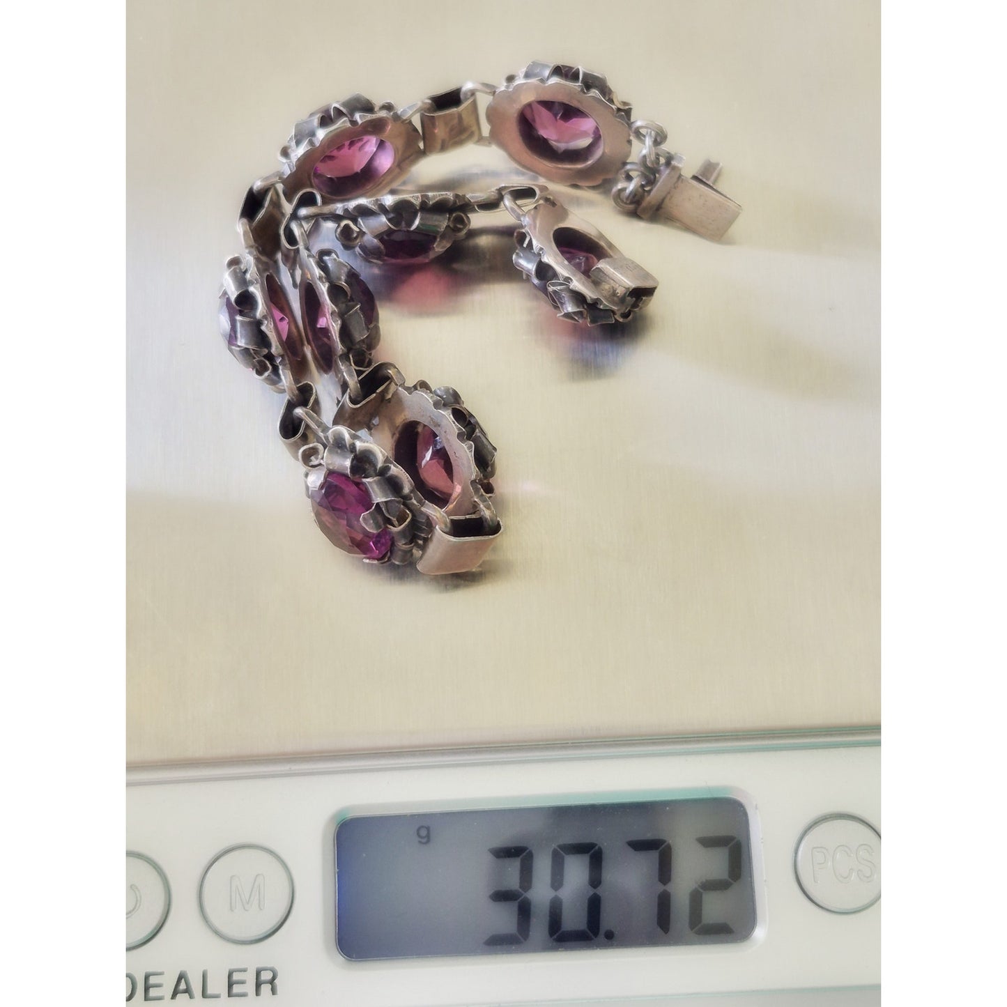 Vintage Sterling Silver Amethyst Ornate Bracelet