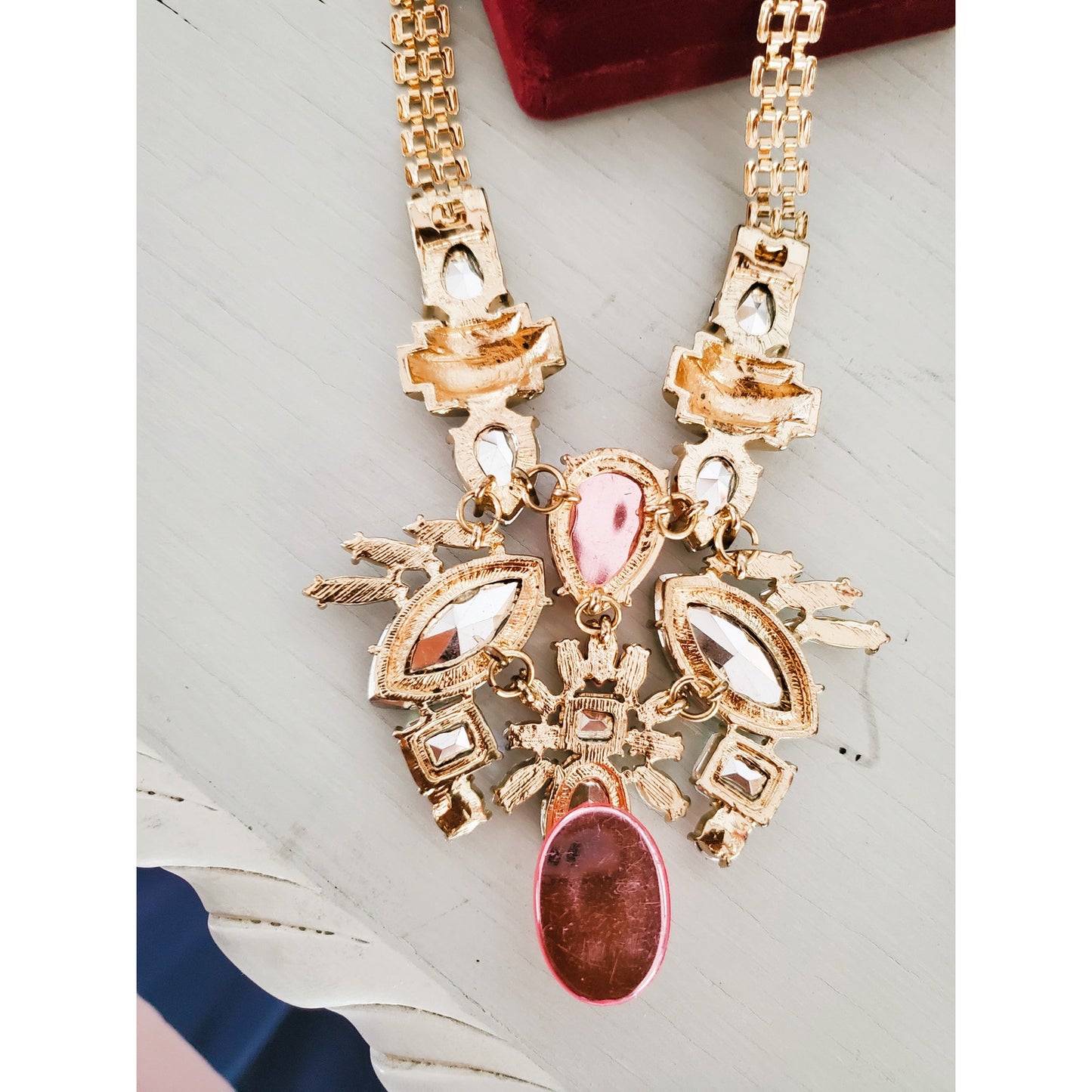 Vintage Pink and Gold Multi Stone Statement Necklace