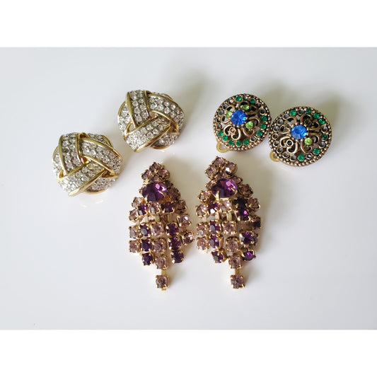 Vintage Lot of 3 Clip On Costume Earrings