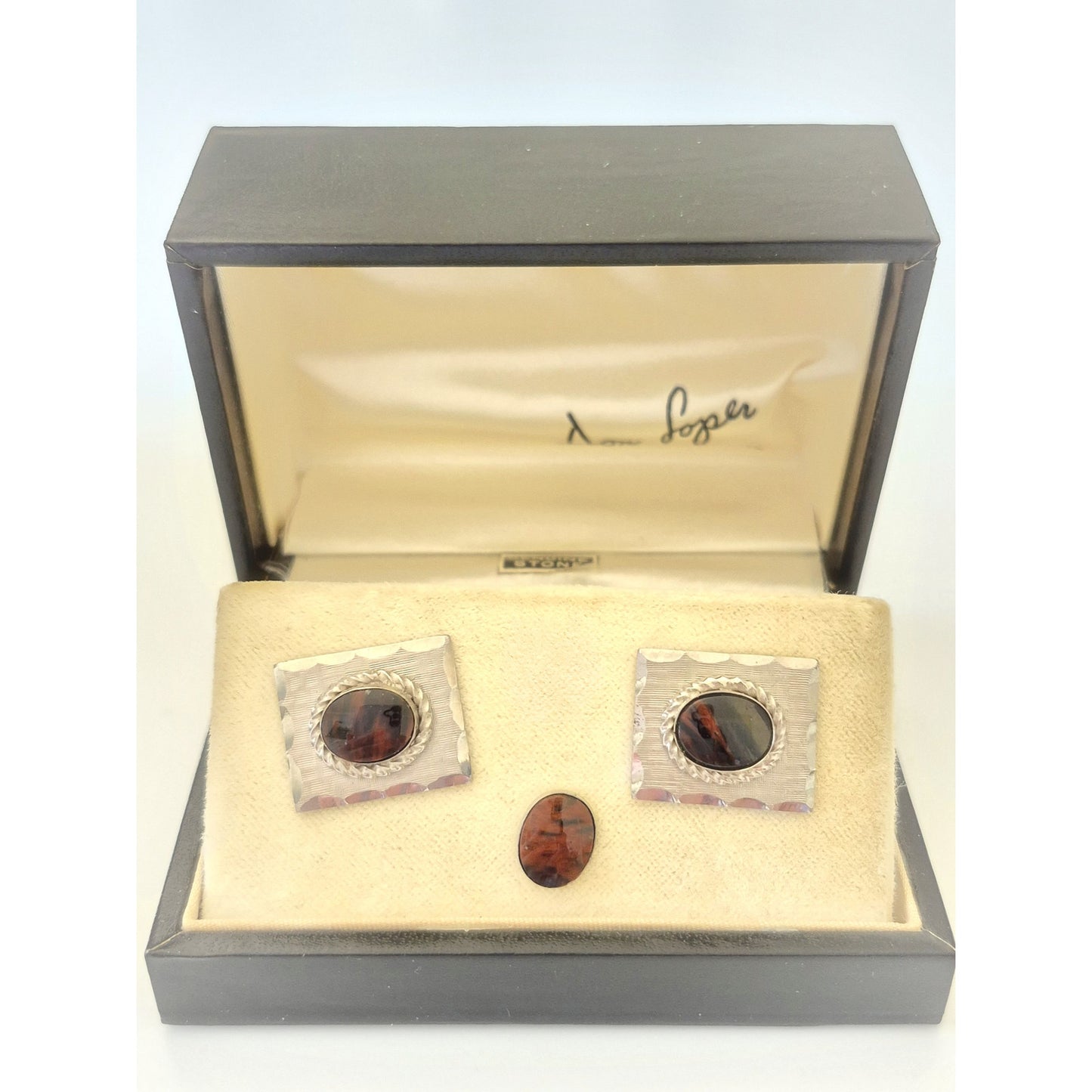 Vintage Obsidian Cuff Links and Tie Pin Set