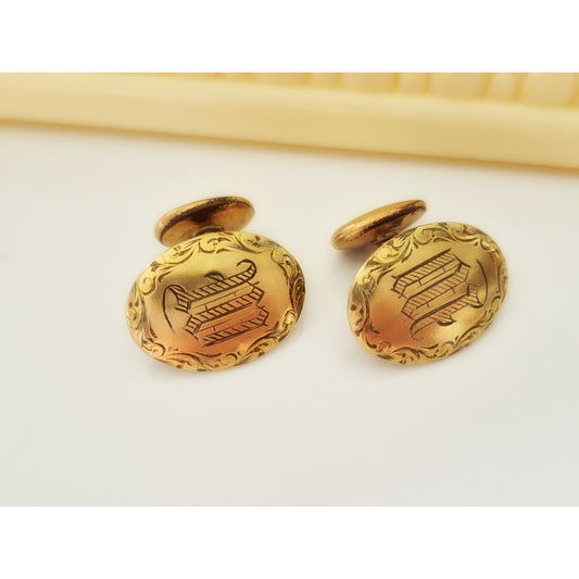 Antique W Letter Monogram Gold-fill Cuff Links