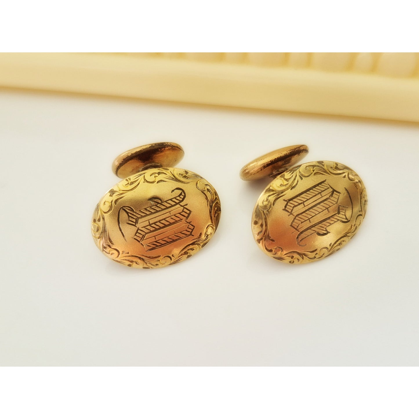 Antique W Letter Monogram Gold-fill Cuff Links