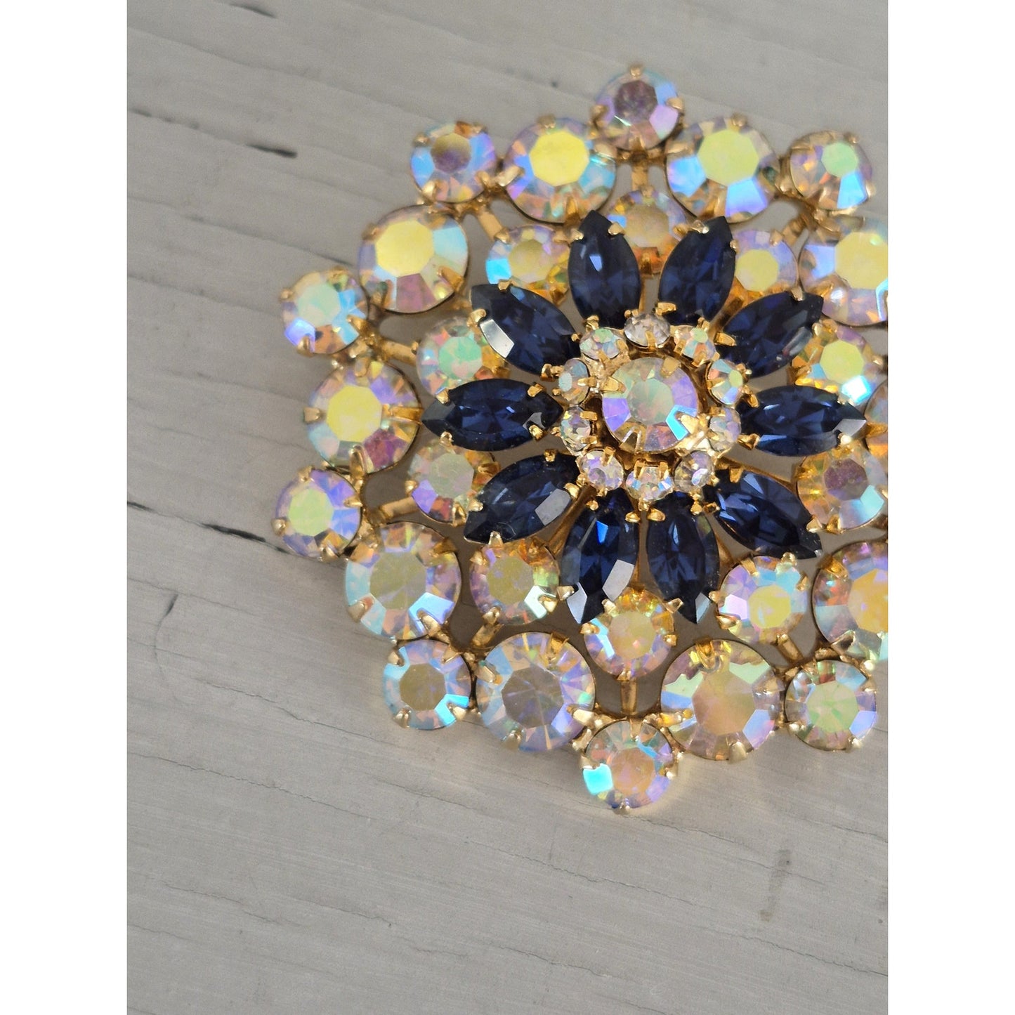 Vintage AB Blue Floral Wreath Brooch