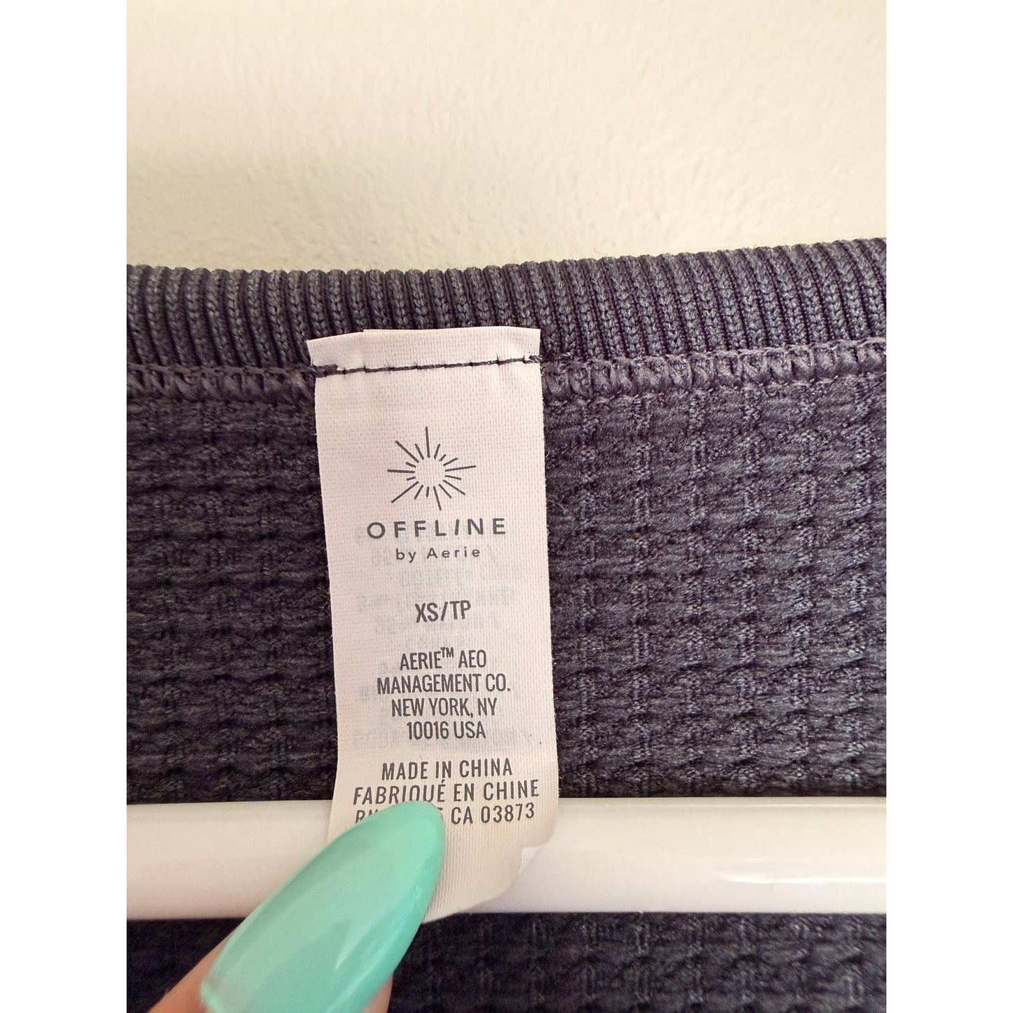 Aerie Navy Button Long Sleeve Crop Top