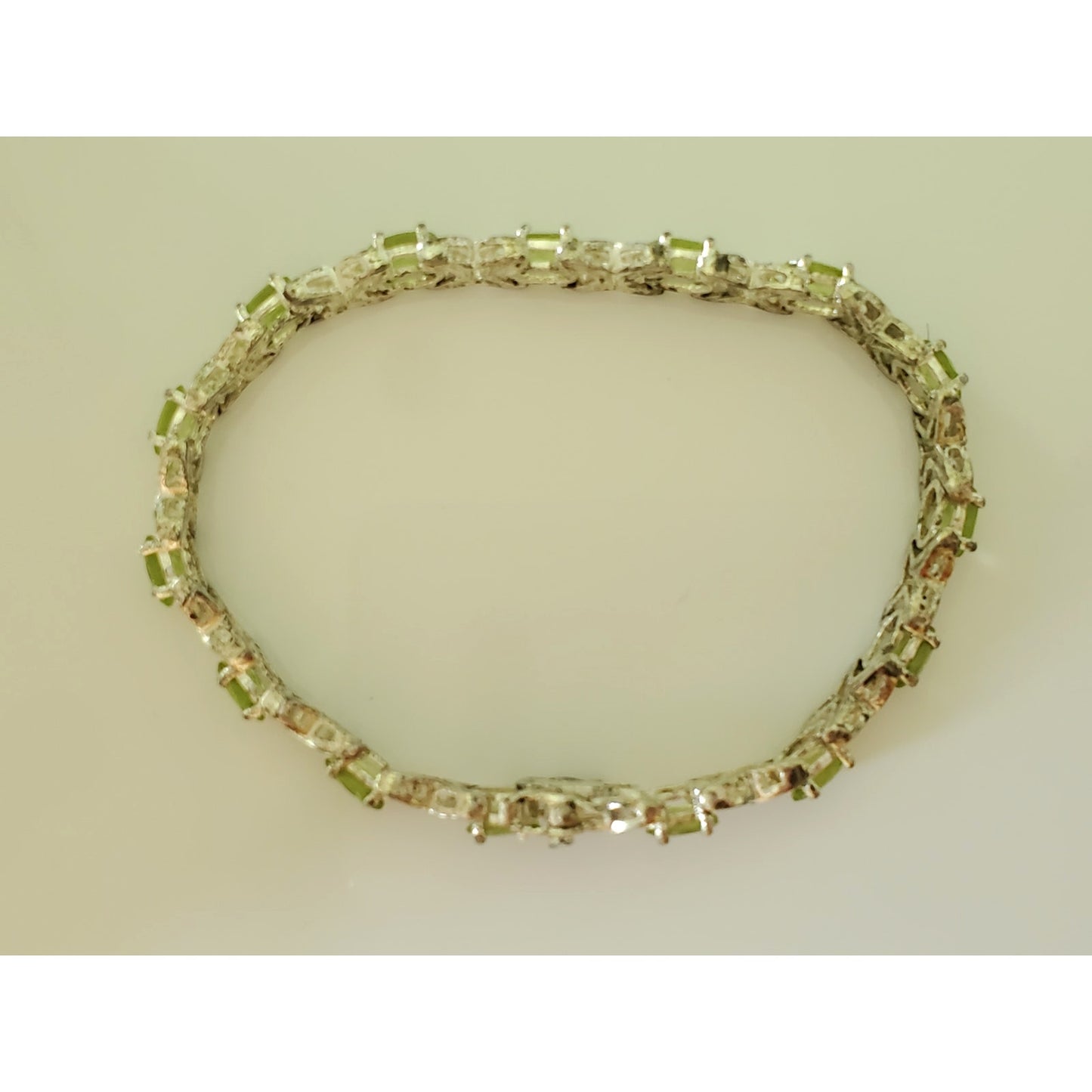 Vintage Sterling Silver Green Peridot Tennis Bracelet