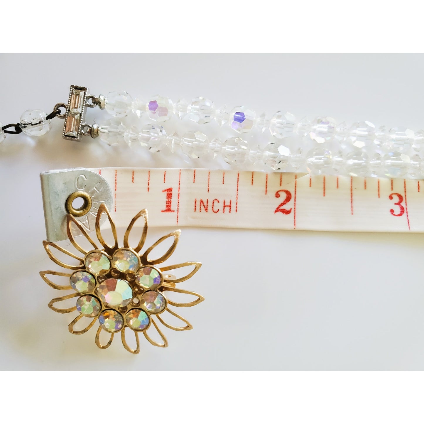 Vintage Crystal AB Necklace and Brooch Jewelry Set