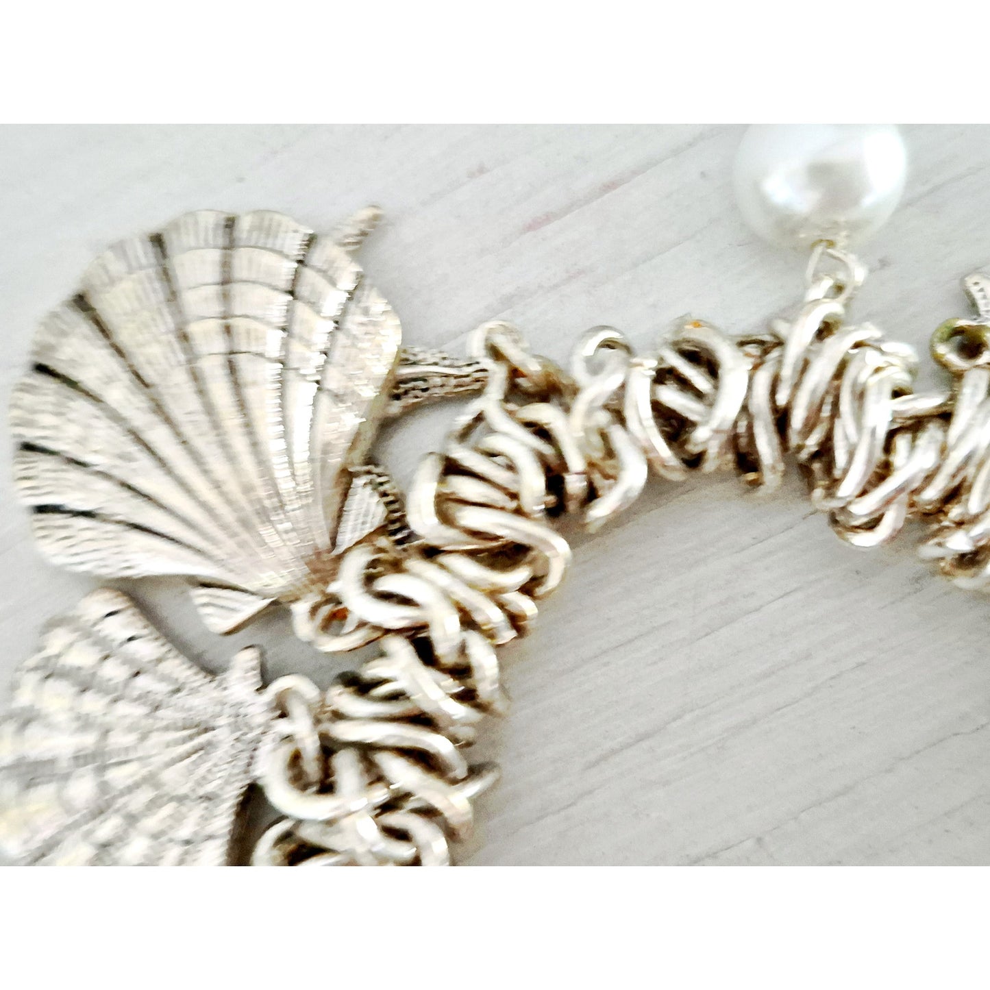 Silver-tone Ocean Elastic Charm Bracelet