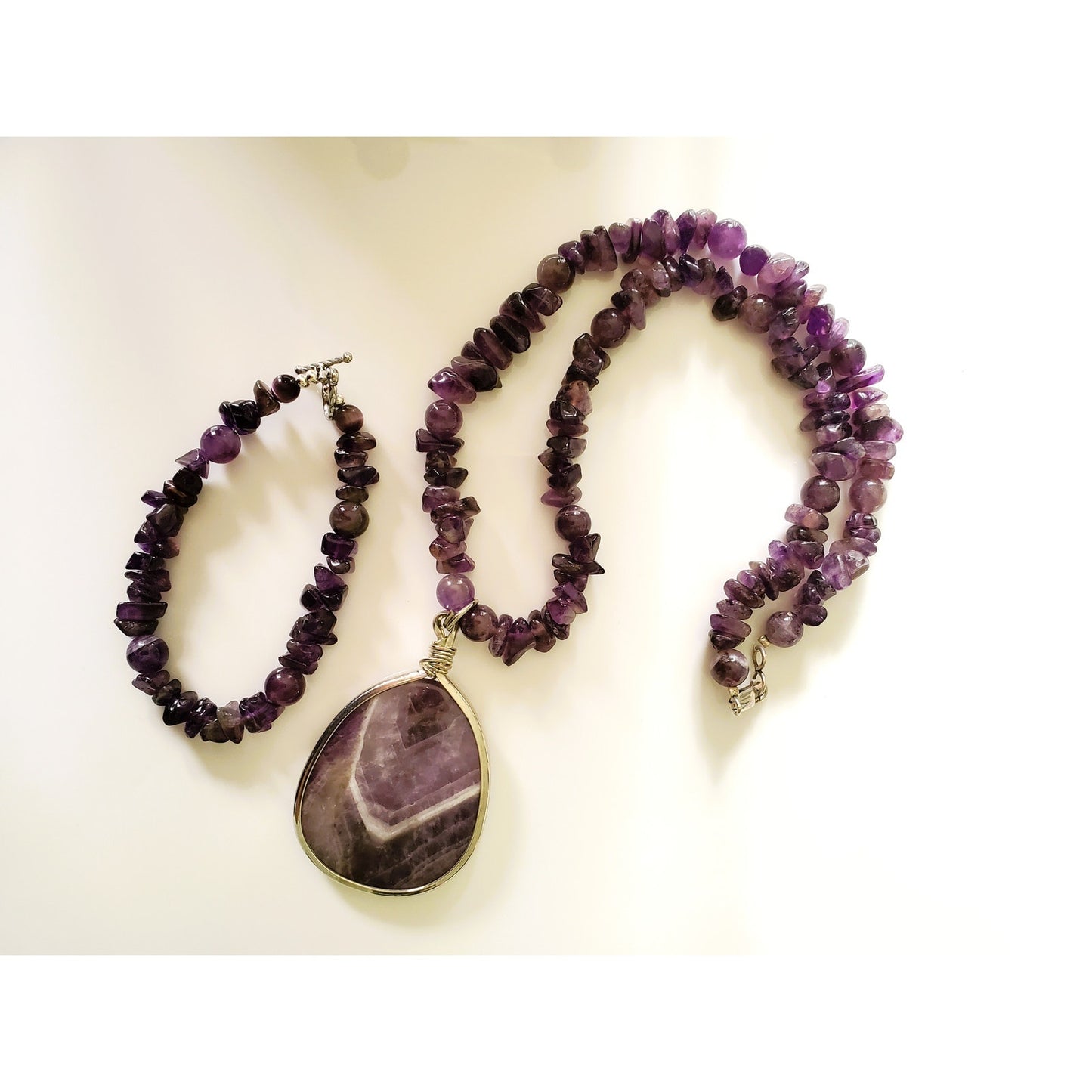 Vintage Natural Amethyst Sterling Silver Necklace and Bracelet Set