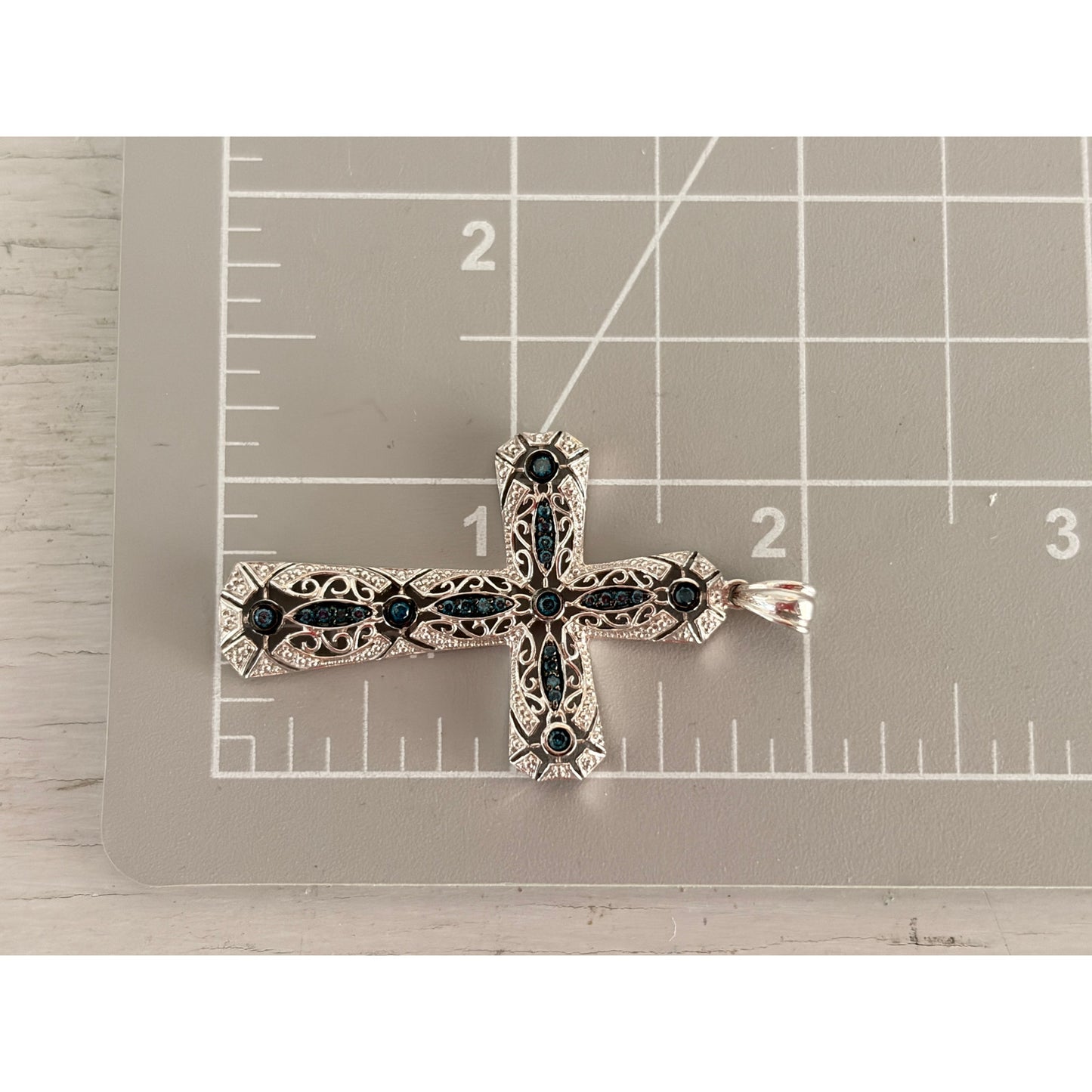 Sterling Silver Topaz Filigree Scroll Cross