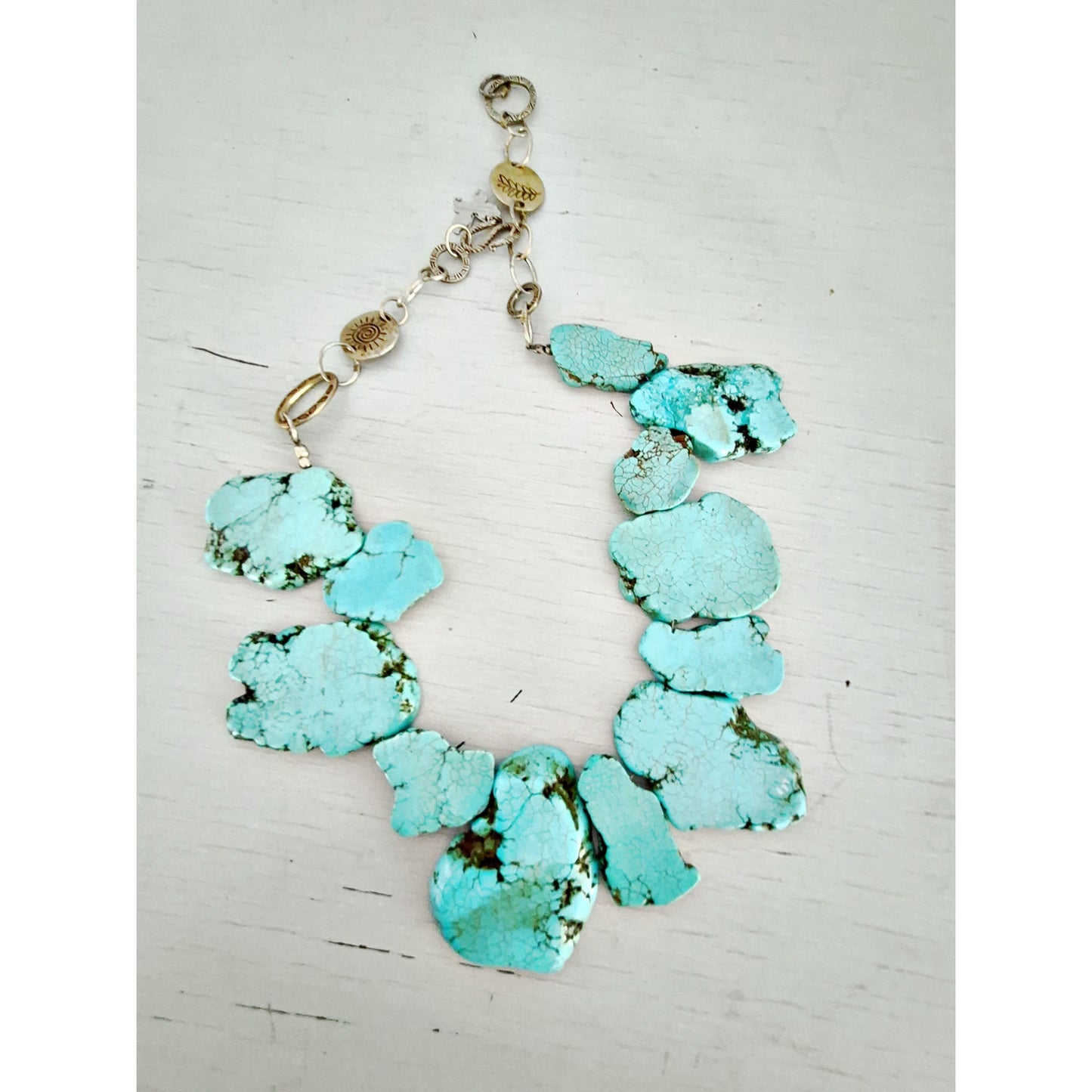 Vintage Wild Mineral Jewelry Designer Faux Turquoise Chunky Statement Necklace