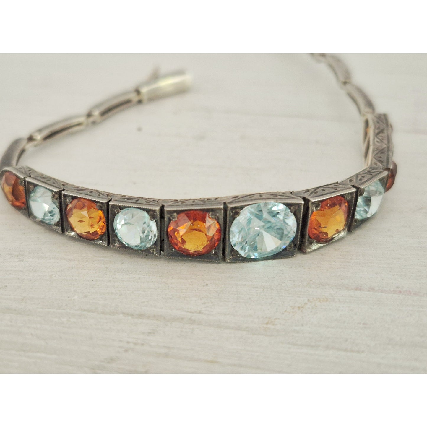 Vintage Topaz and Citrine Sterling Silver Child Size Bracelet