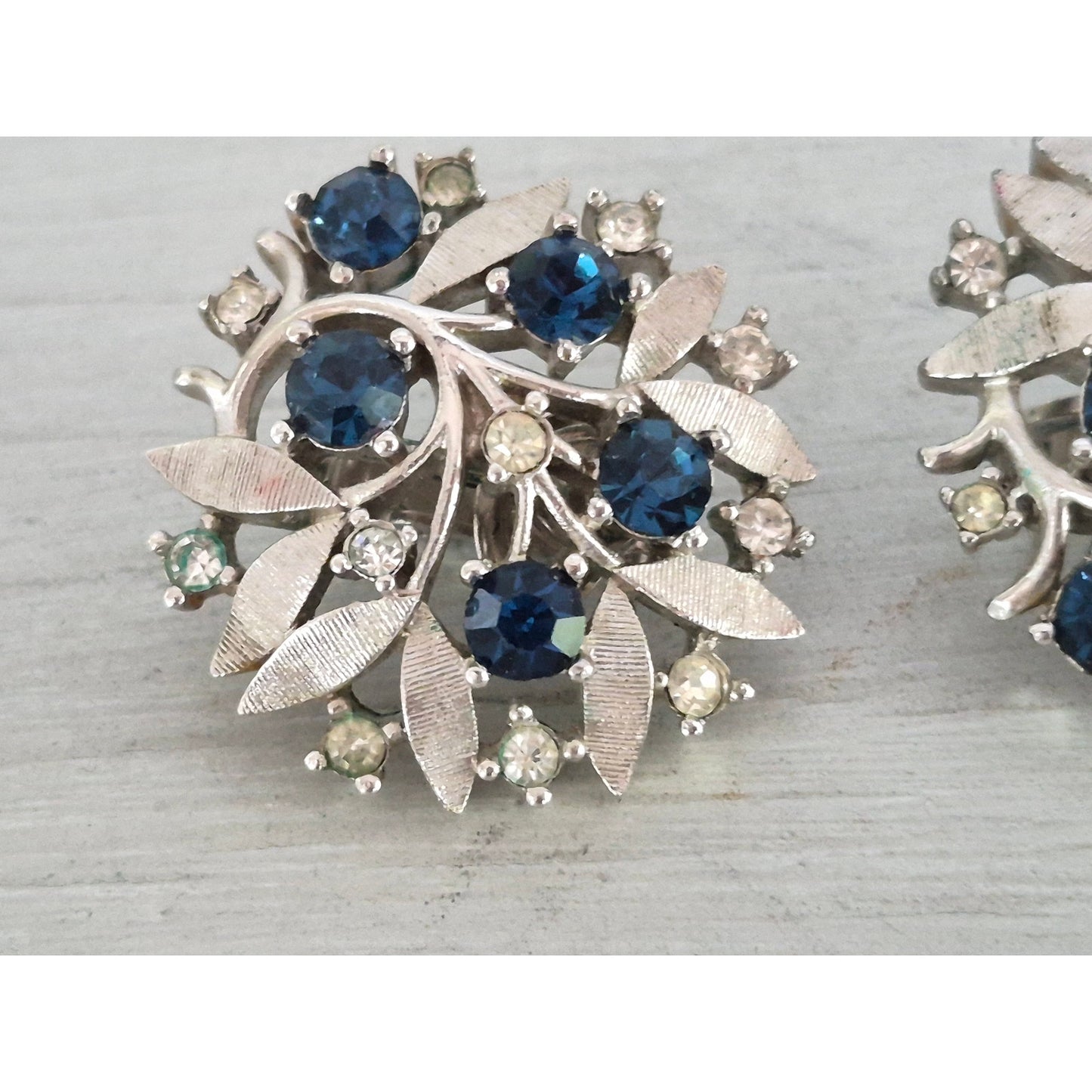 Vintage Crown Trifari Silver tone Rhinestone and Faux Pearl Earring Lot of 2