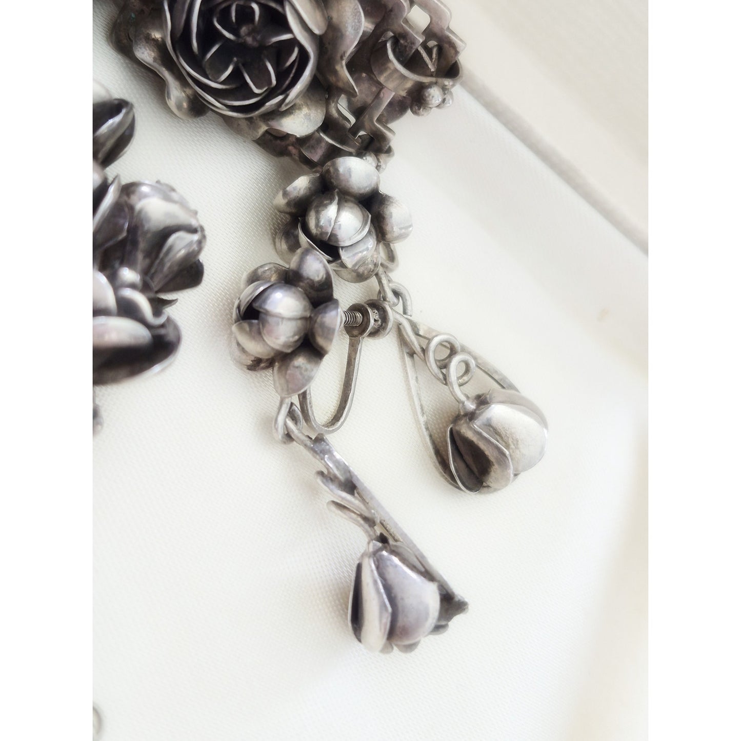 Vintage 1940s Sterling Hobe Rose Floral Bracelet Earring and Brooch Set