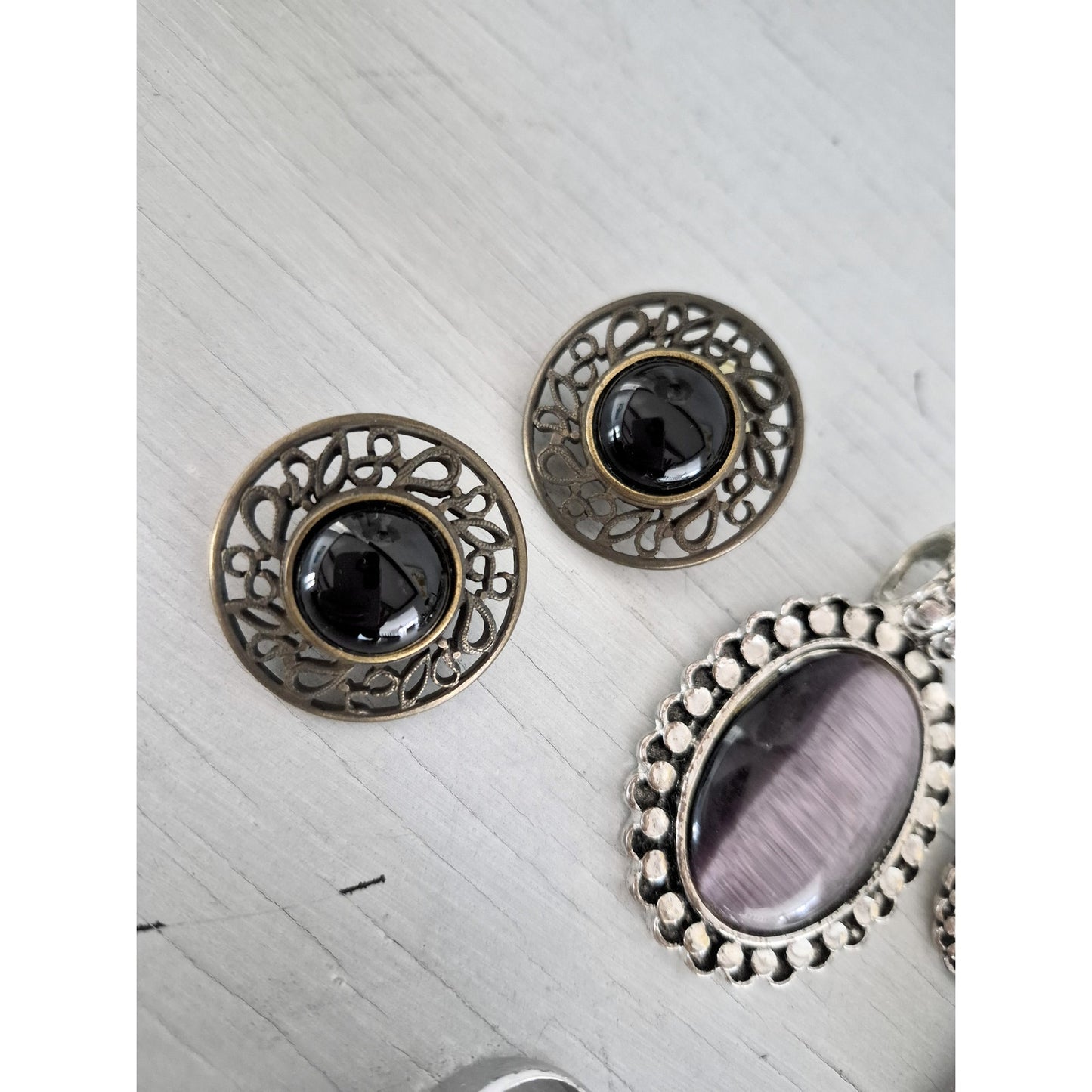 Vintage Silver-tone and Purple Stone Jewelry Lot