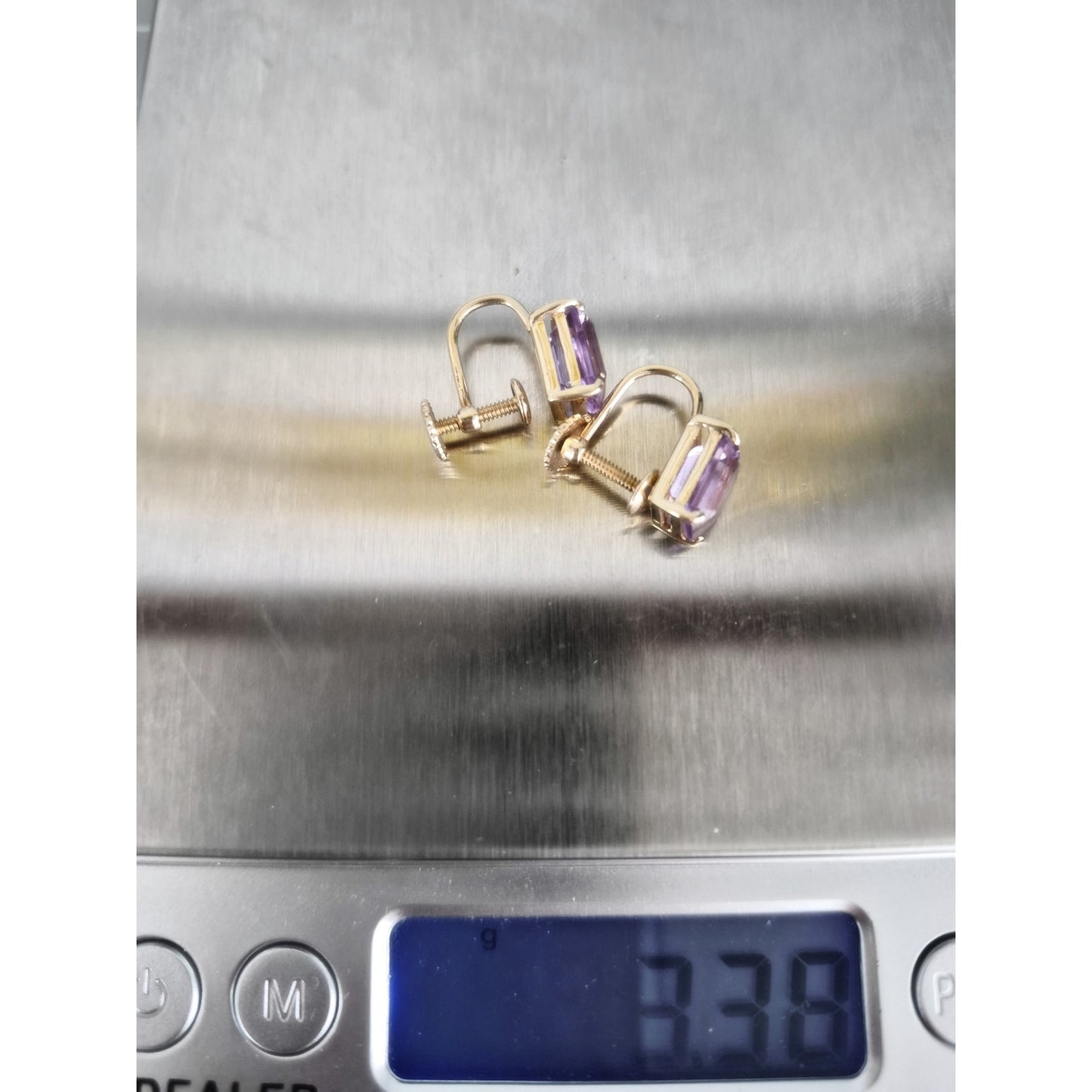 Vintage 14K Gold Amethyst Square Cut Screw On Earrings